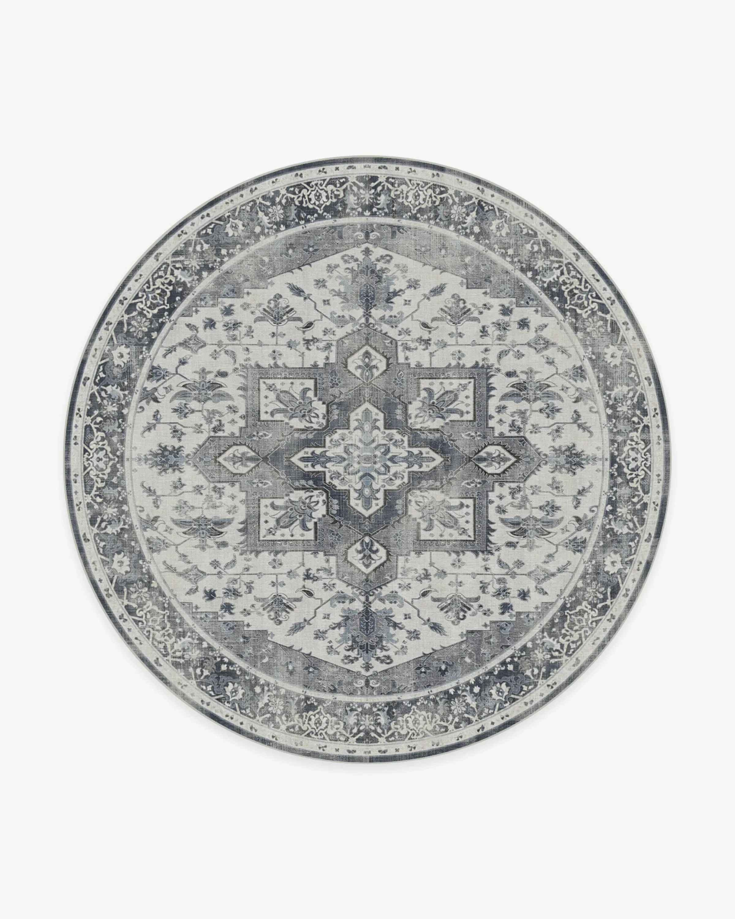 Round Machine Washable Area Rug - Stone Blue