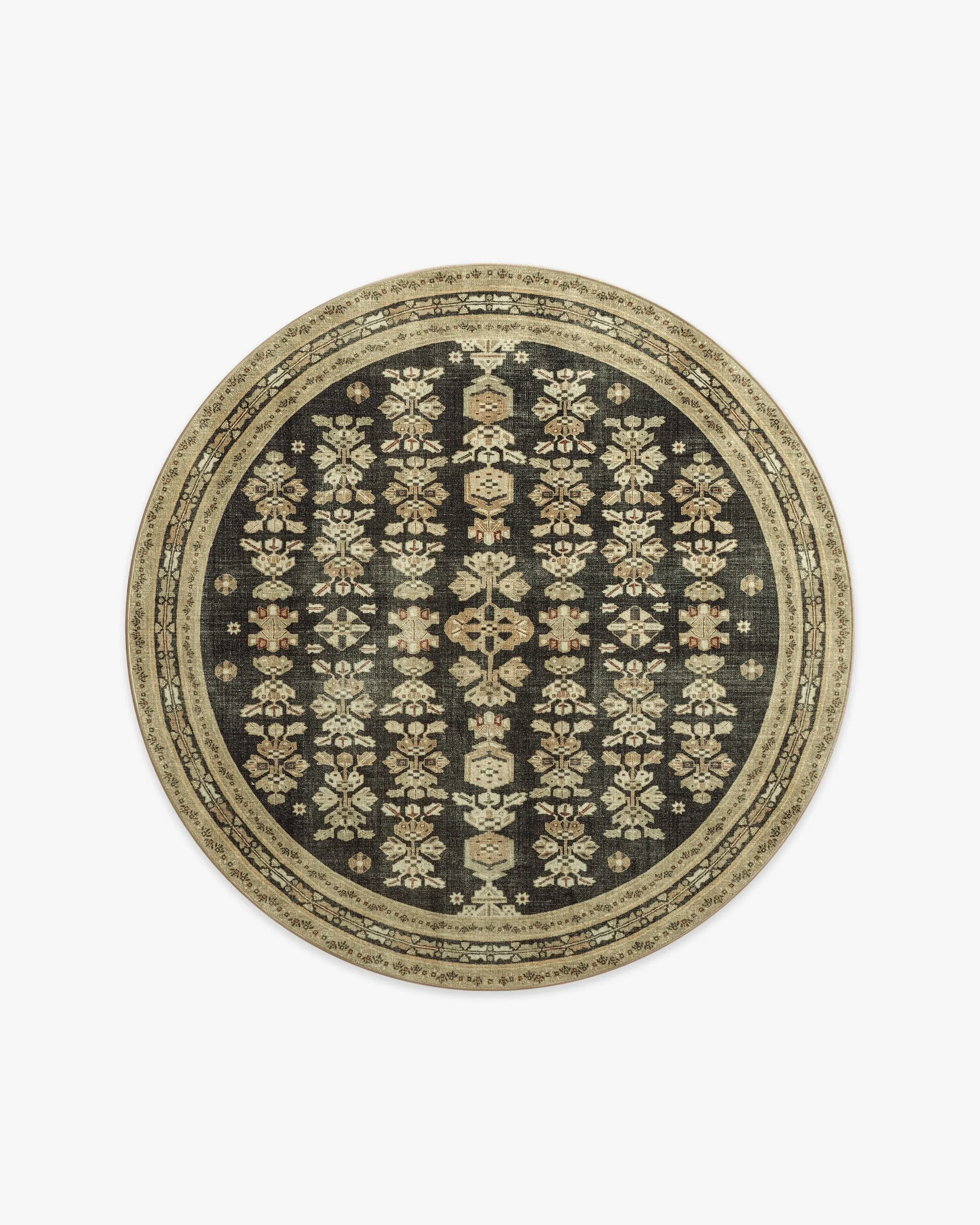 Round Machine Washable Area Rug - Tan, Black