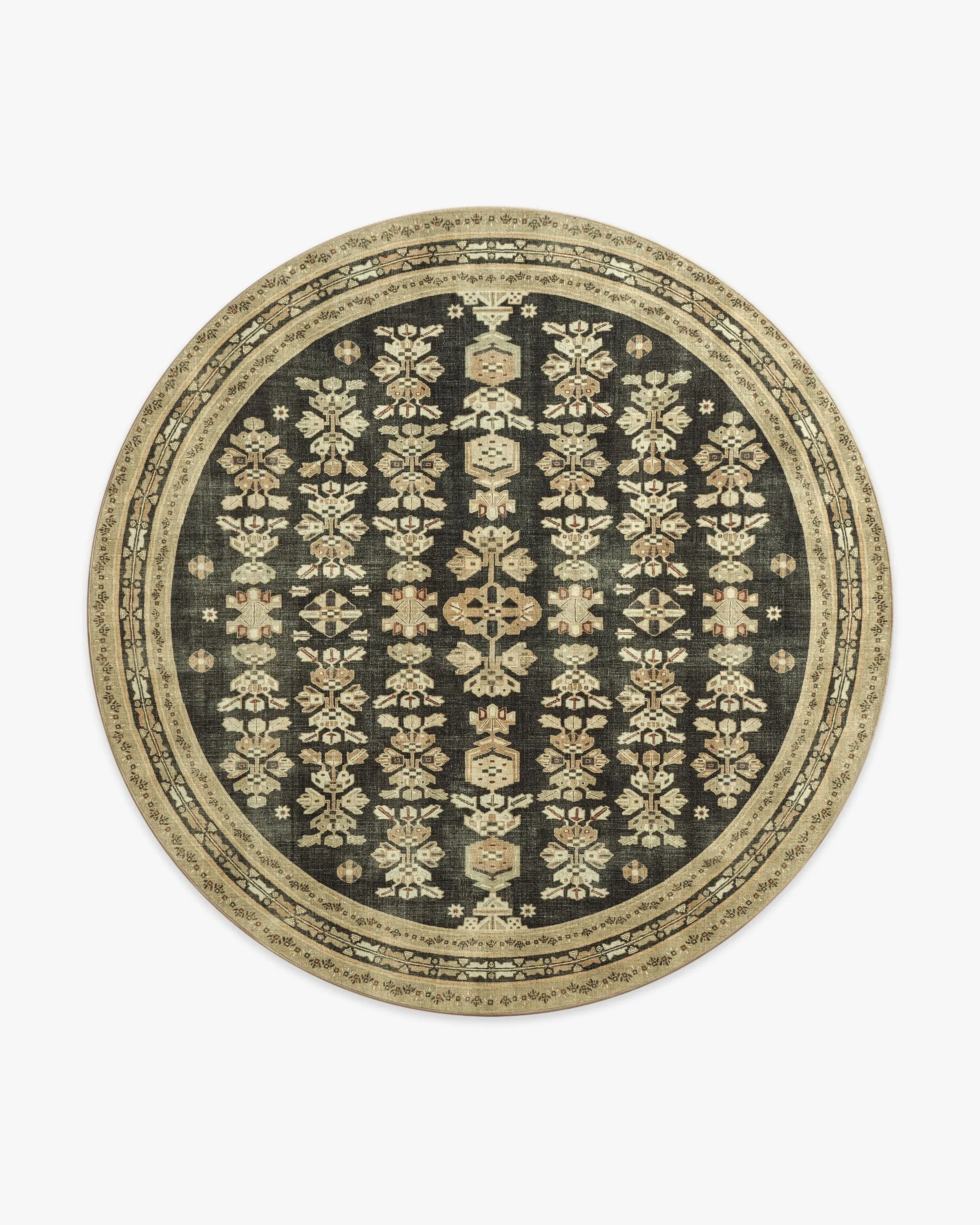 Round Machine Washable Area Rug - Tan, Black