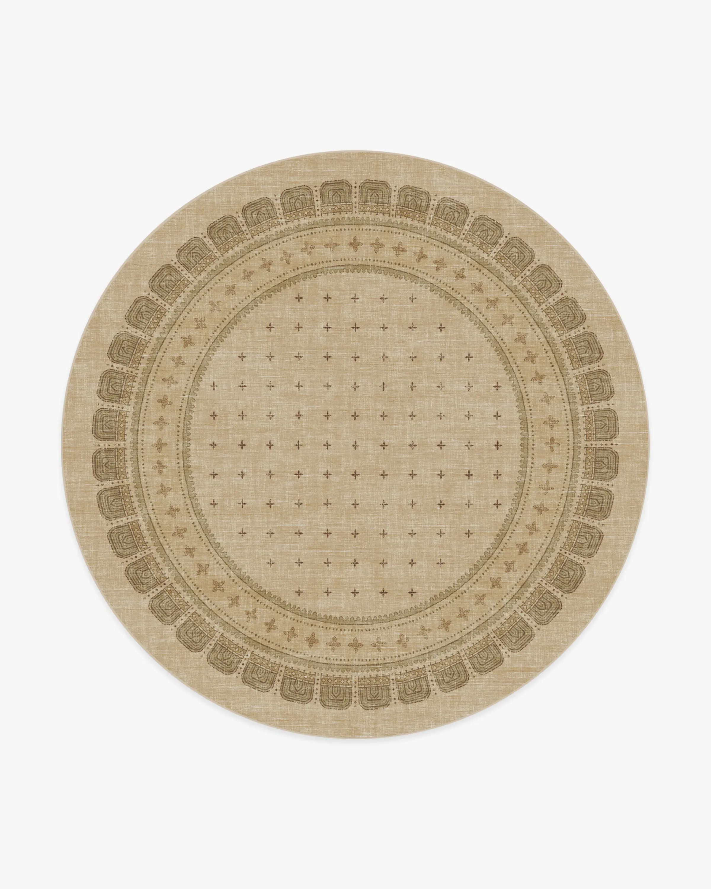 Round Machine Washable Area Rug - Tan, Flatwoven