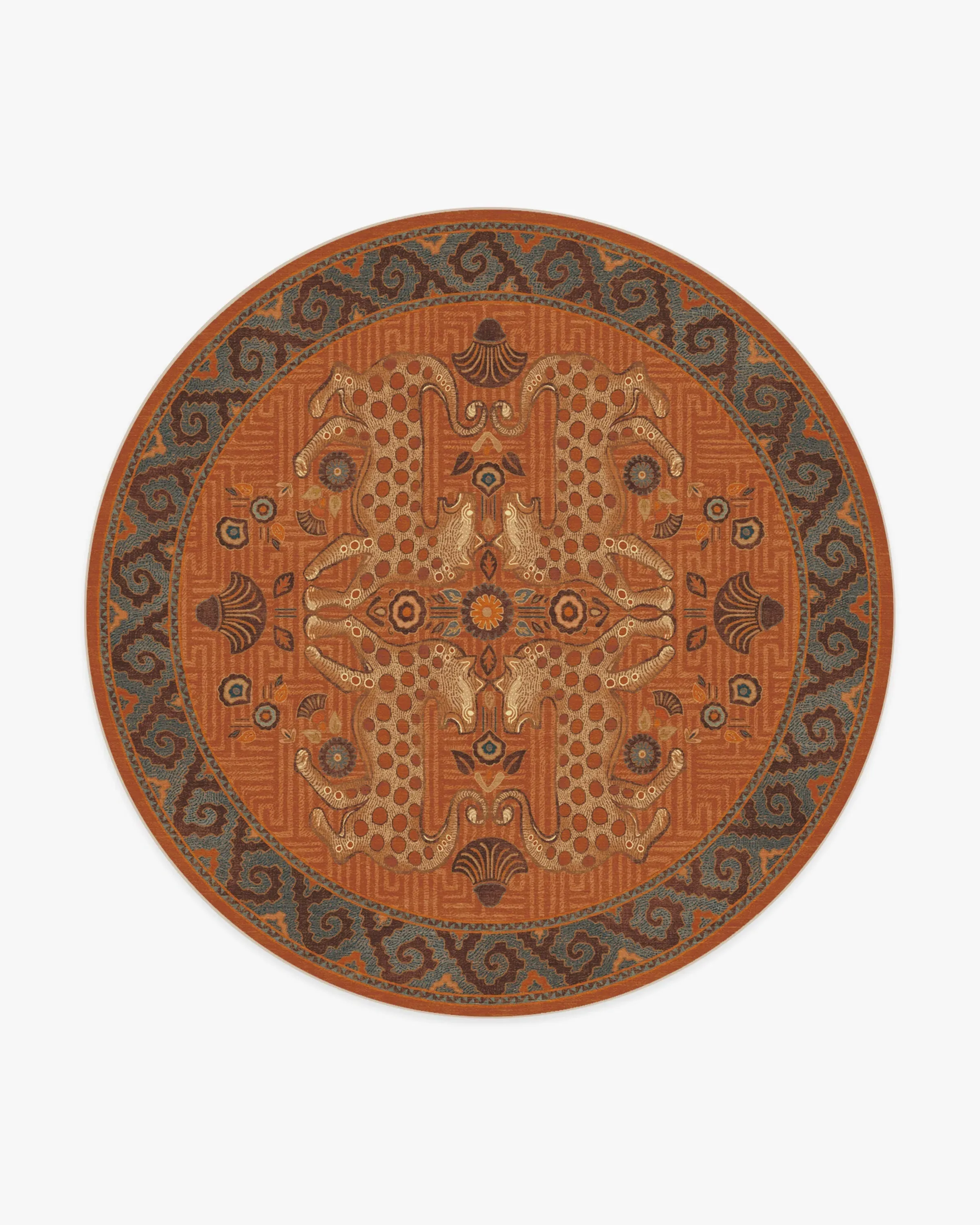 Round Machine Washable Area Rug - Terracotta