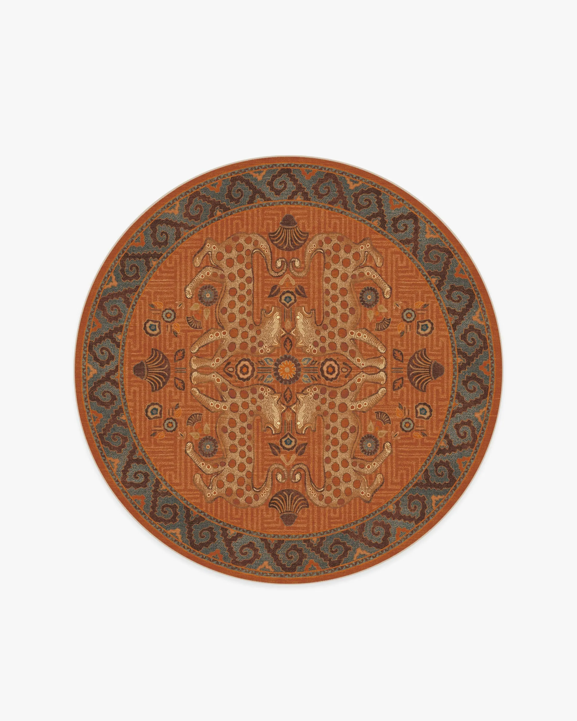 Round Machine Washable Area Rug - Terracotta