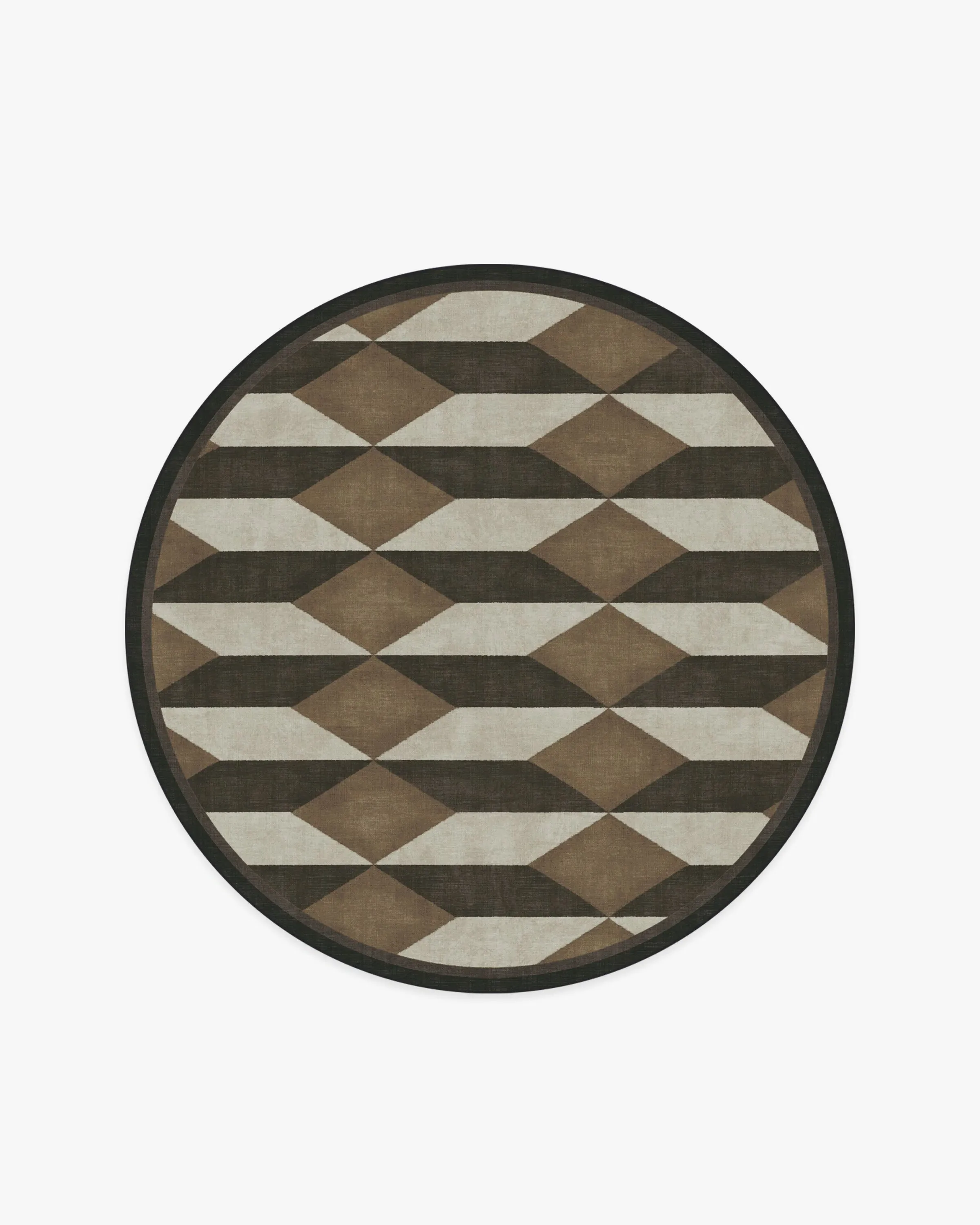 Round Machine Washable Rug - Black & Camel