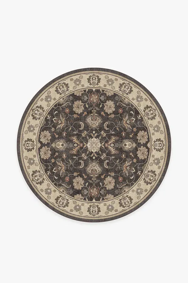 Round Machine Washable Rug - Black, Chenille