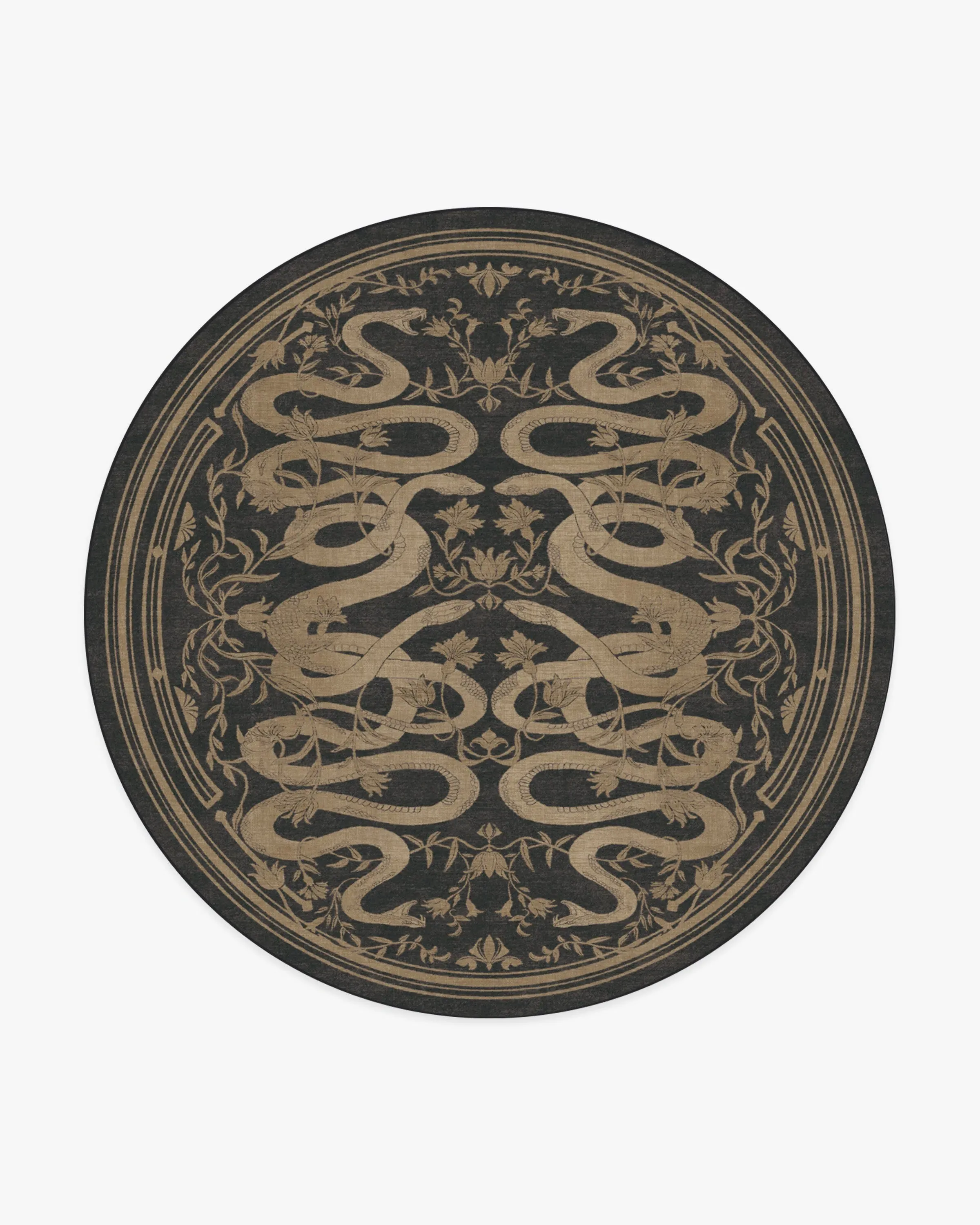 Round Machine Washable Rug - Black, Flatwoven