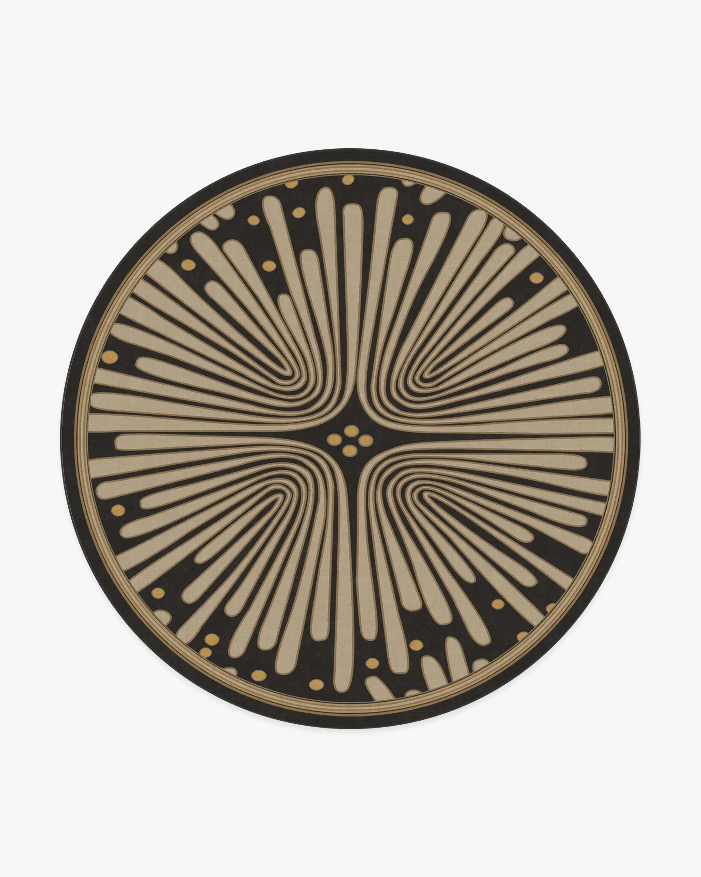 Round Machine Washable Rug - Black & Gold