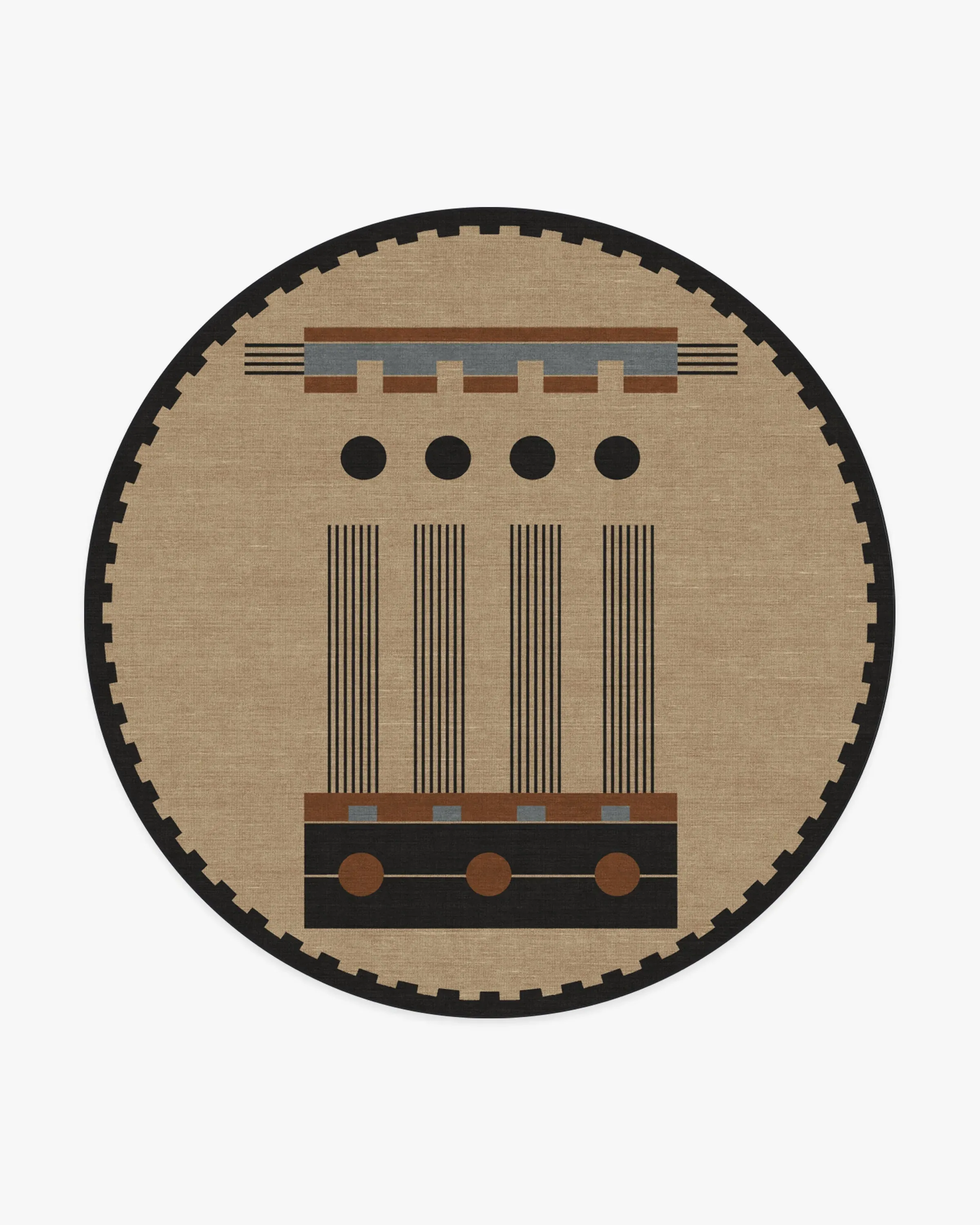 Round Machine Washable Rug - Black & Tan