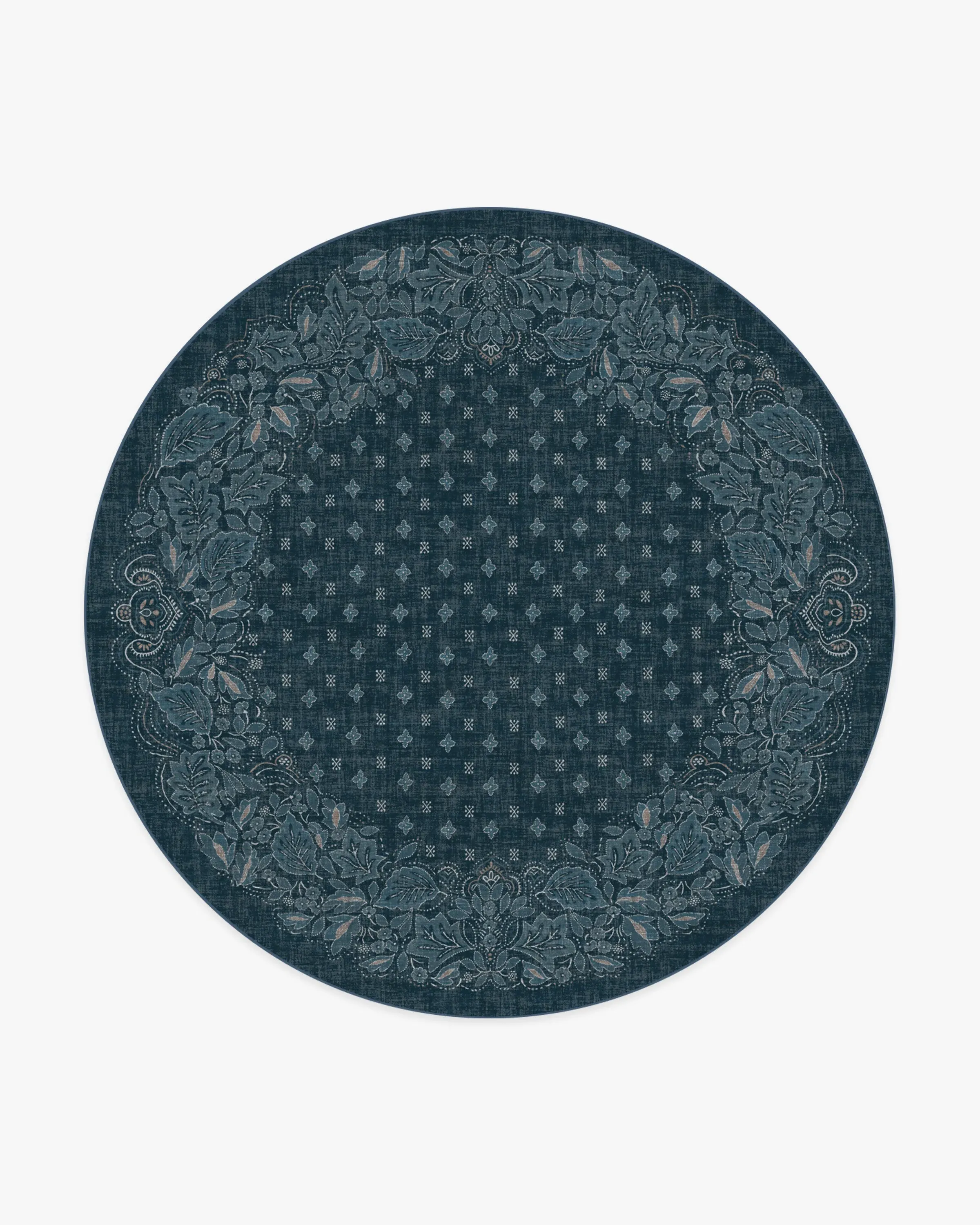Round Machine Washable Rug - Blue, Flatwoven