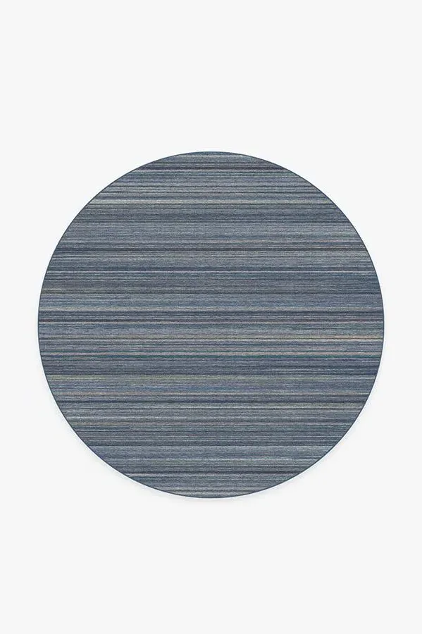 Round Machine Washable Rug - Blue, Multi Stripe