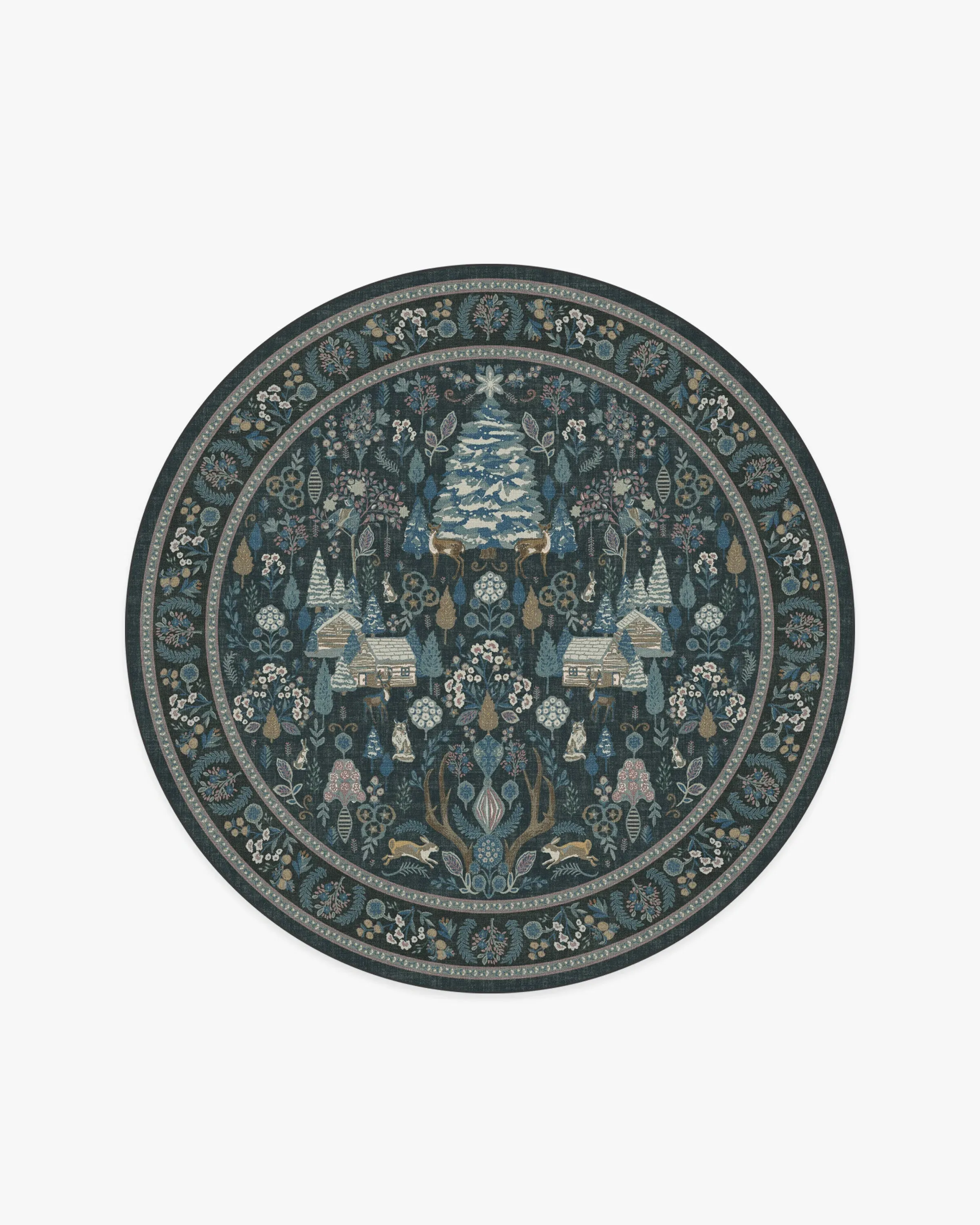 Round Machine Washable Rug - Blue, Multicolor