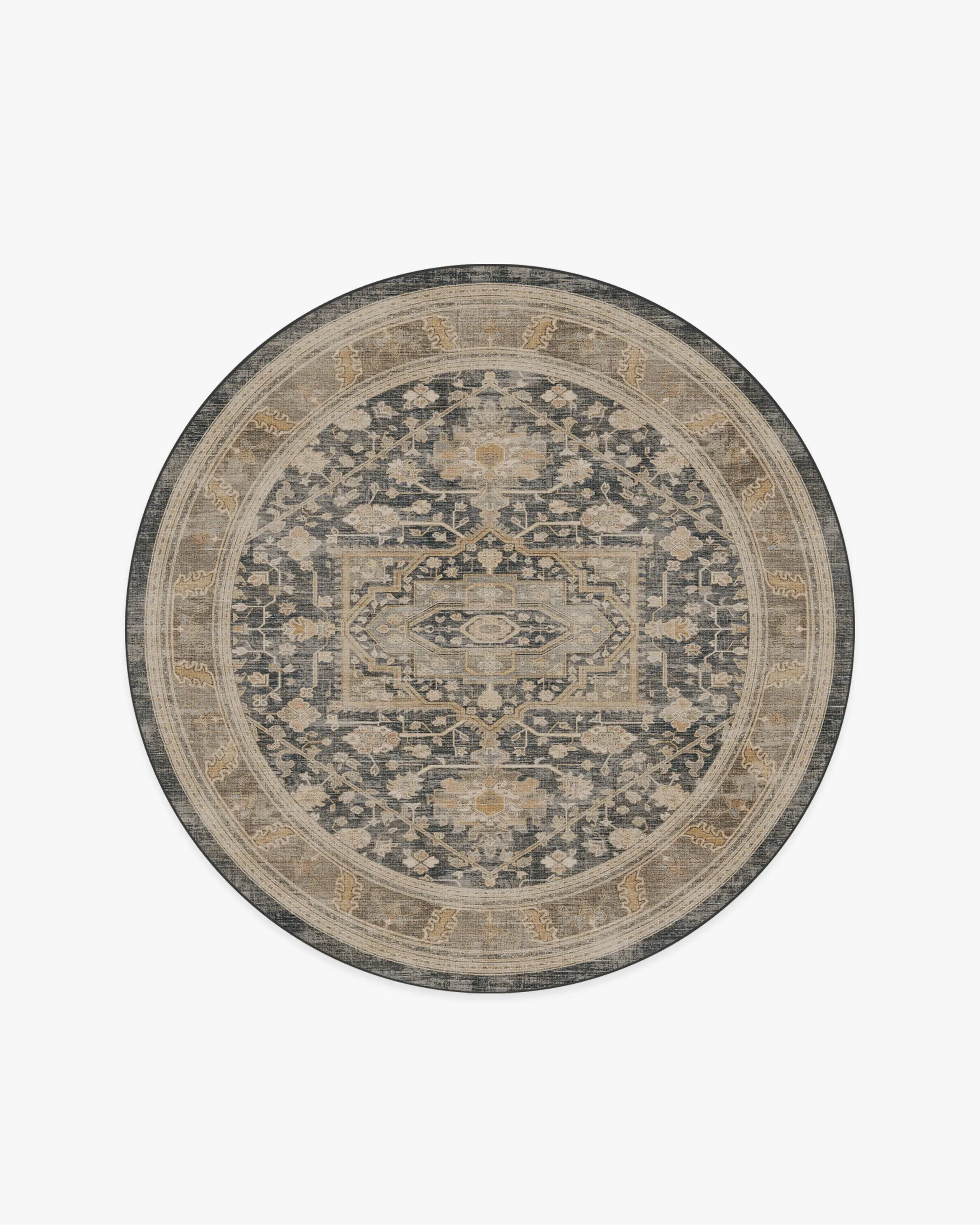 Round Machine Washable Rug - Brown