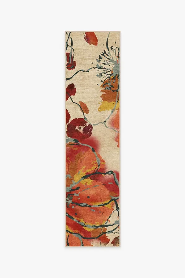 Round Machine Washable Rug - Coral, Watercolour