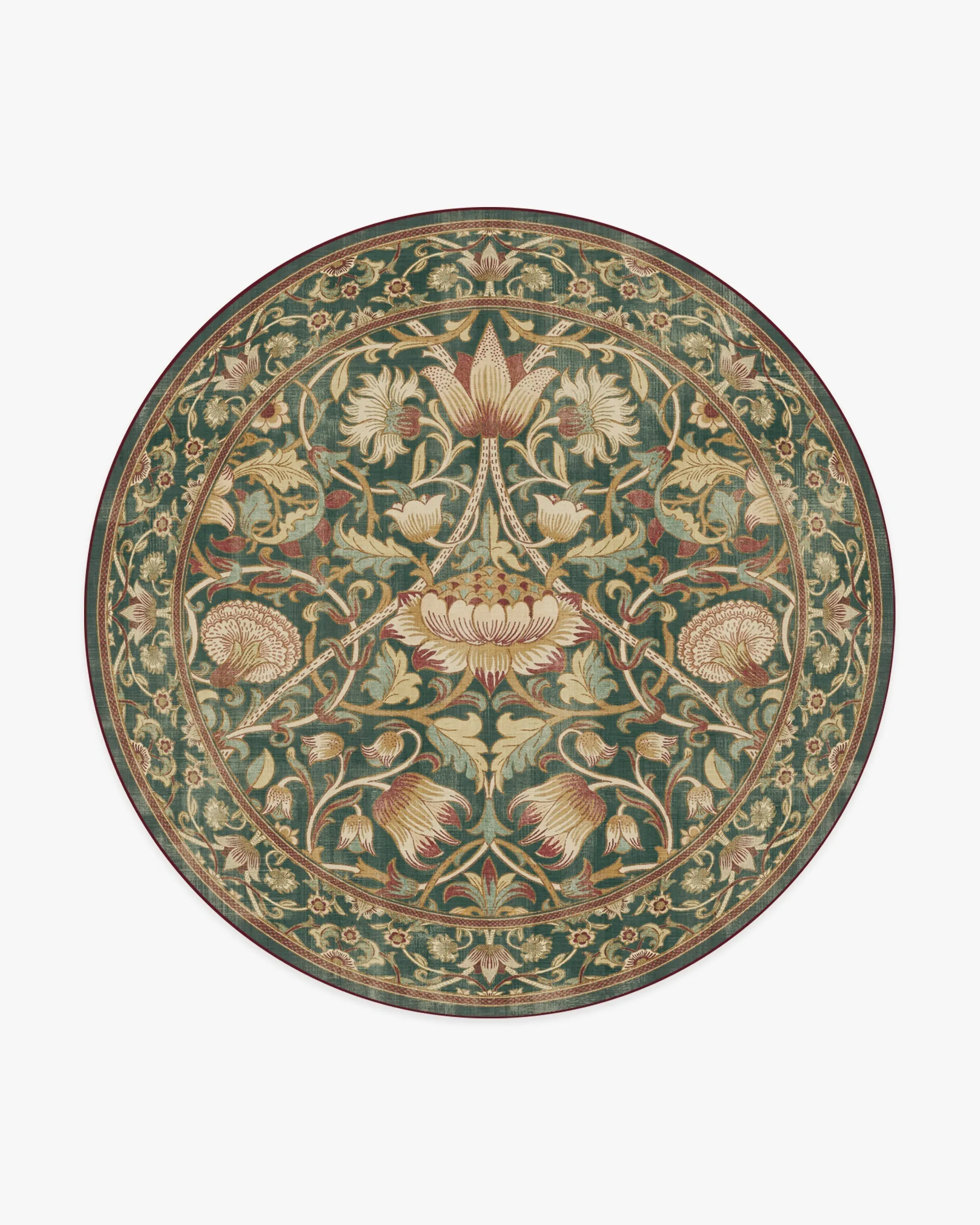 Round Machine Washable Rug - Evergreen, Gold