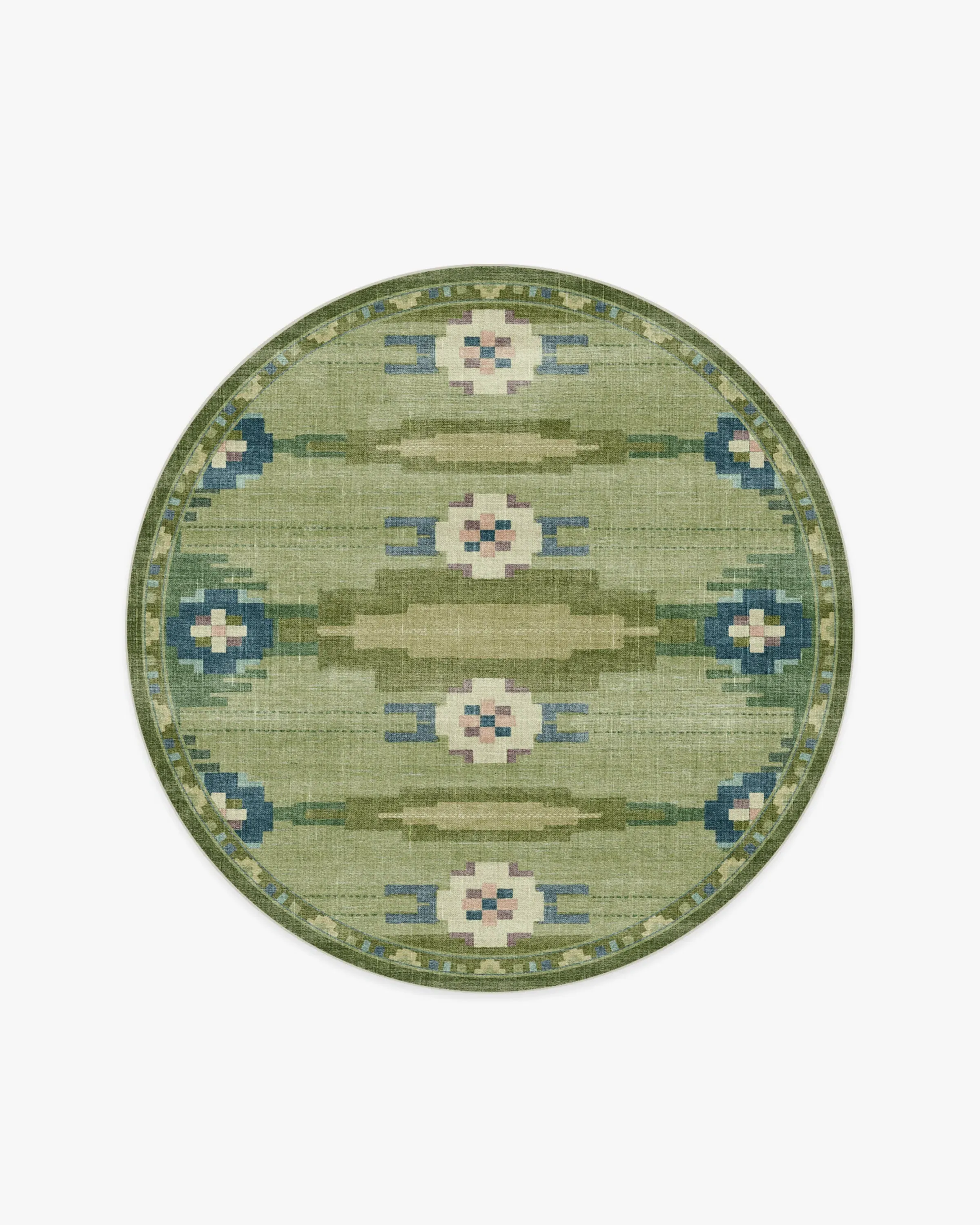 Round Machine Washable Rug - Green