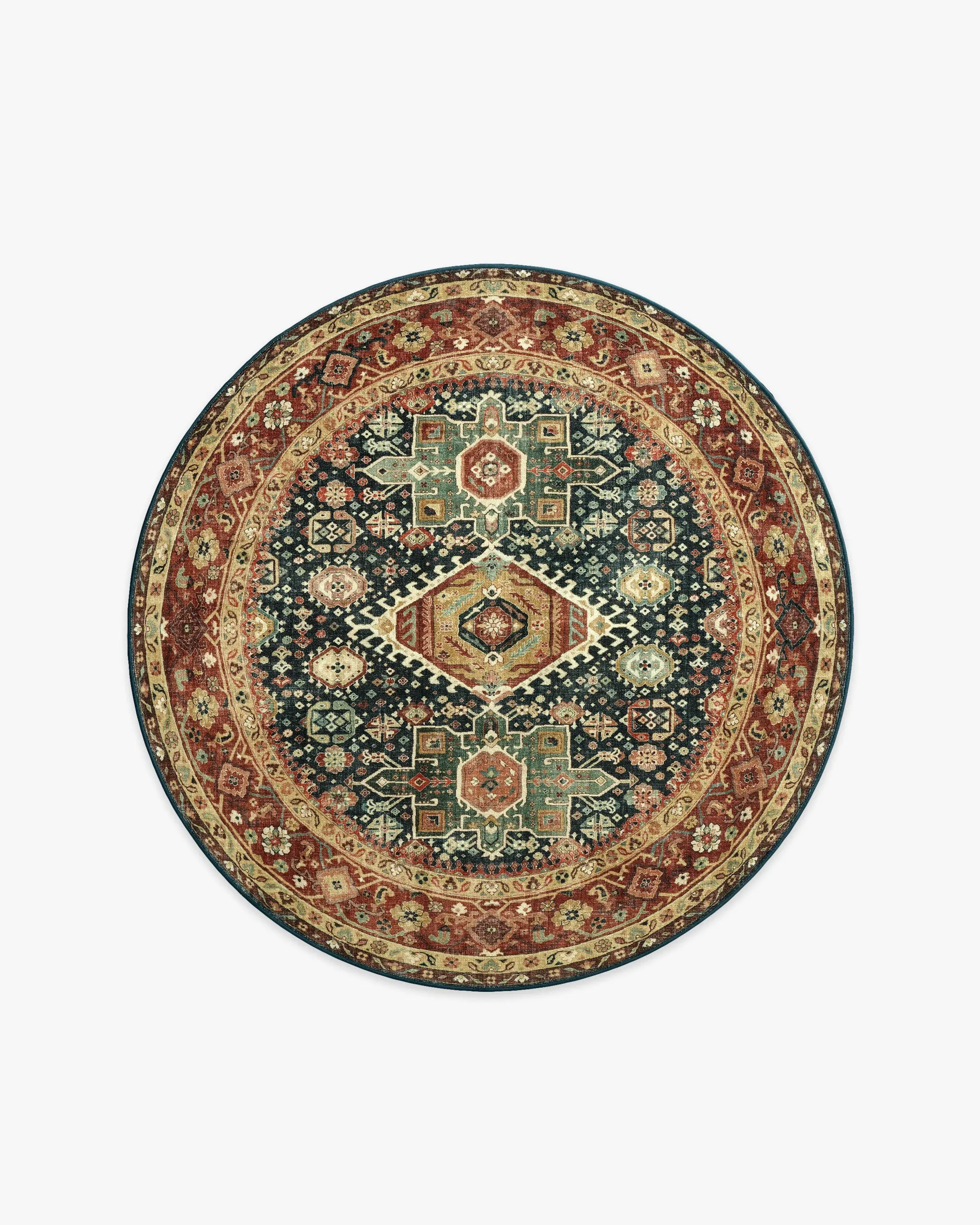 Round Machine Washable Rug - Navy, Vintage