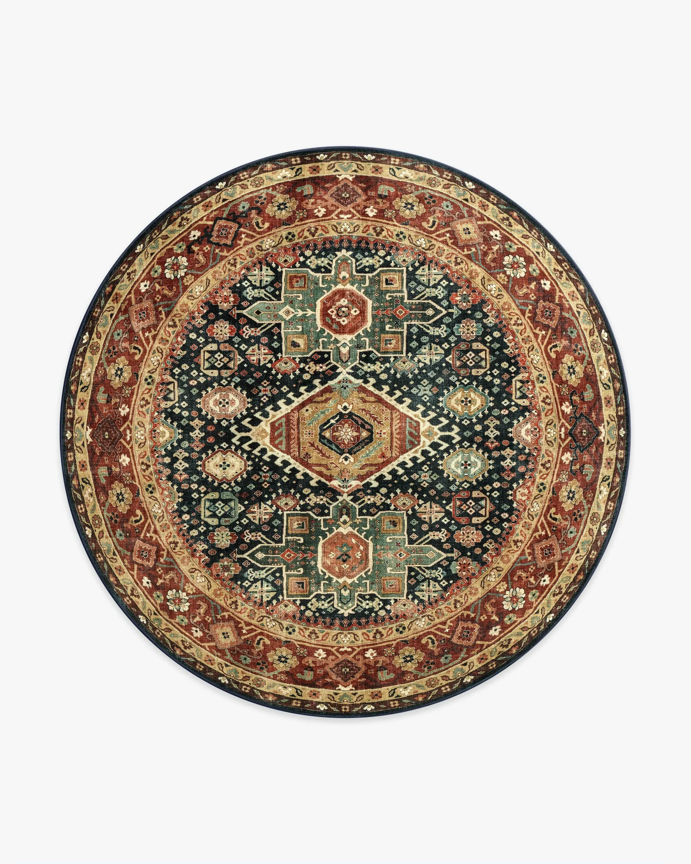 Round Machine Washable Rug - Navy, Vintage