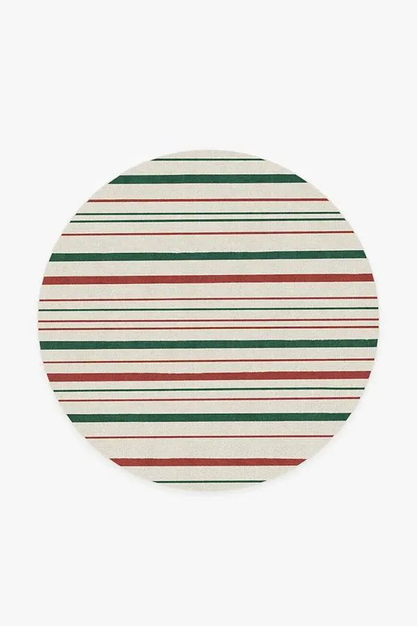 Round Striped Rug Machine Washable - Red, Chenille