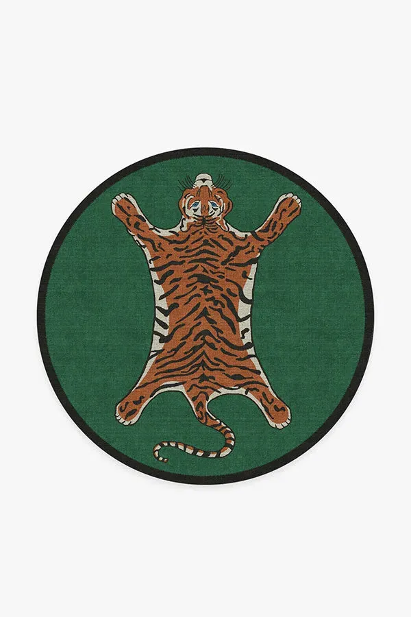 Round Tiger Area Rug - Green, Chenille