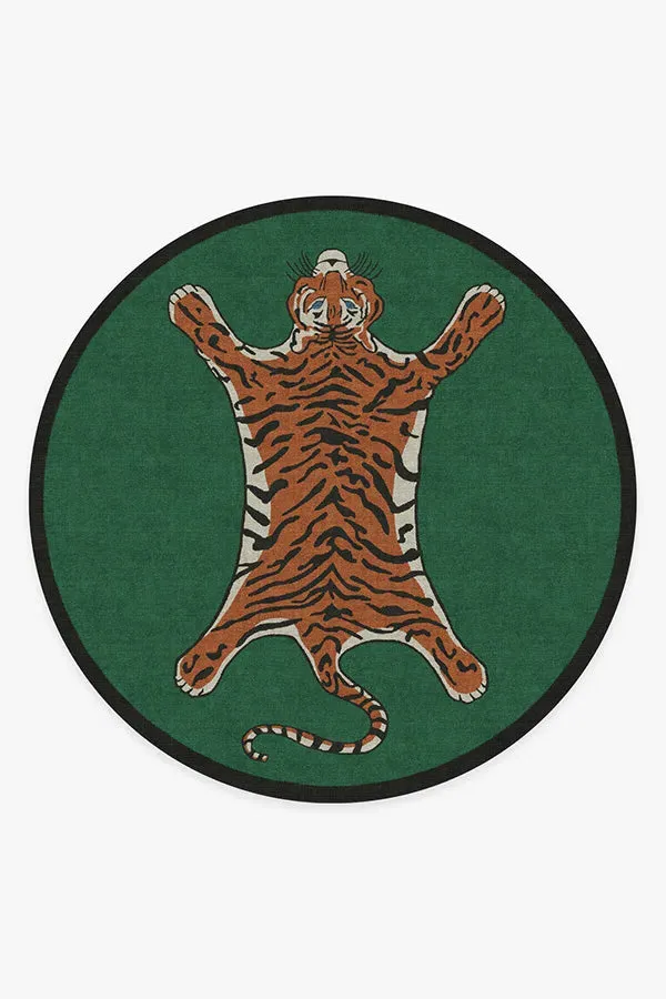 Round Tiger Area Rug - Green, Chenille