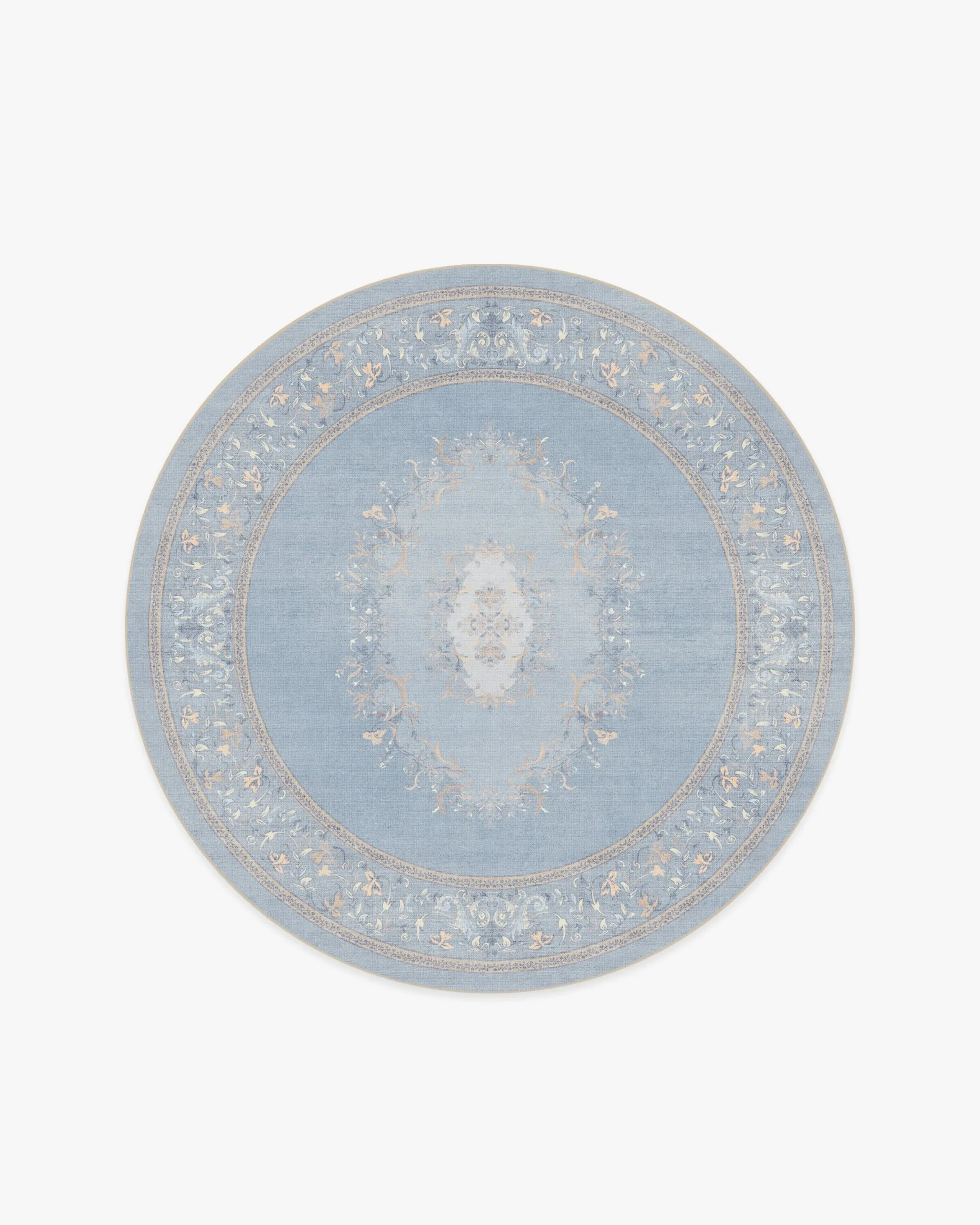 Round Washable Area Rug - Blue, Flatwoven