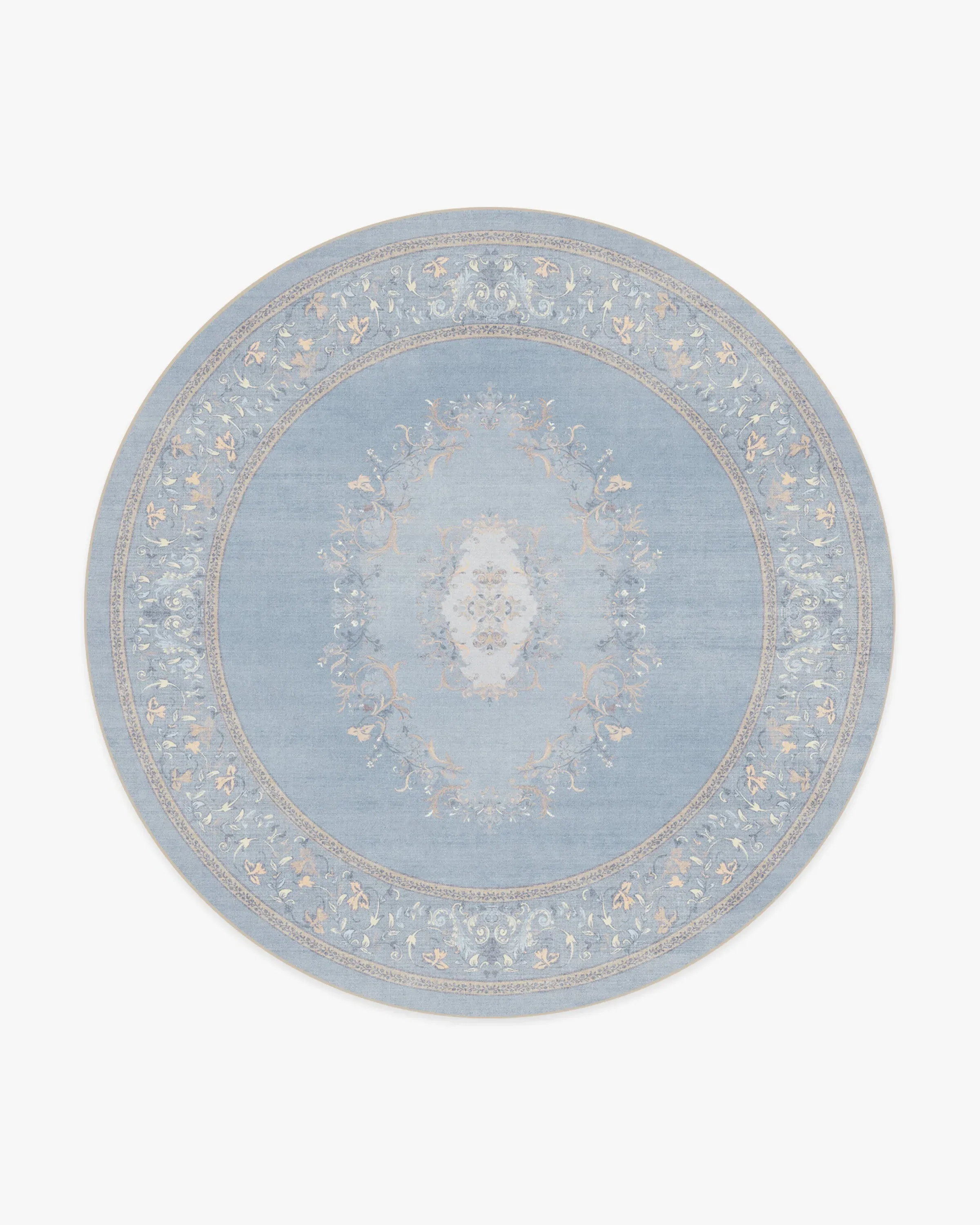 Round Washable Area Rug - Blue, Flatwoven