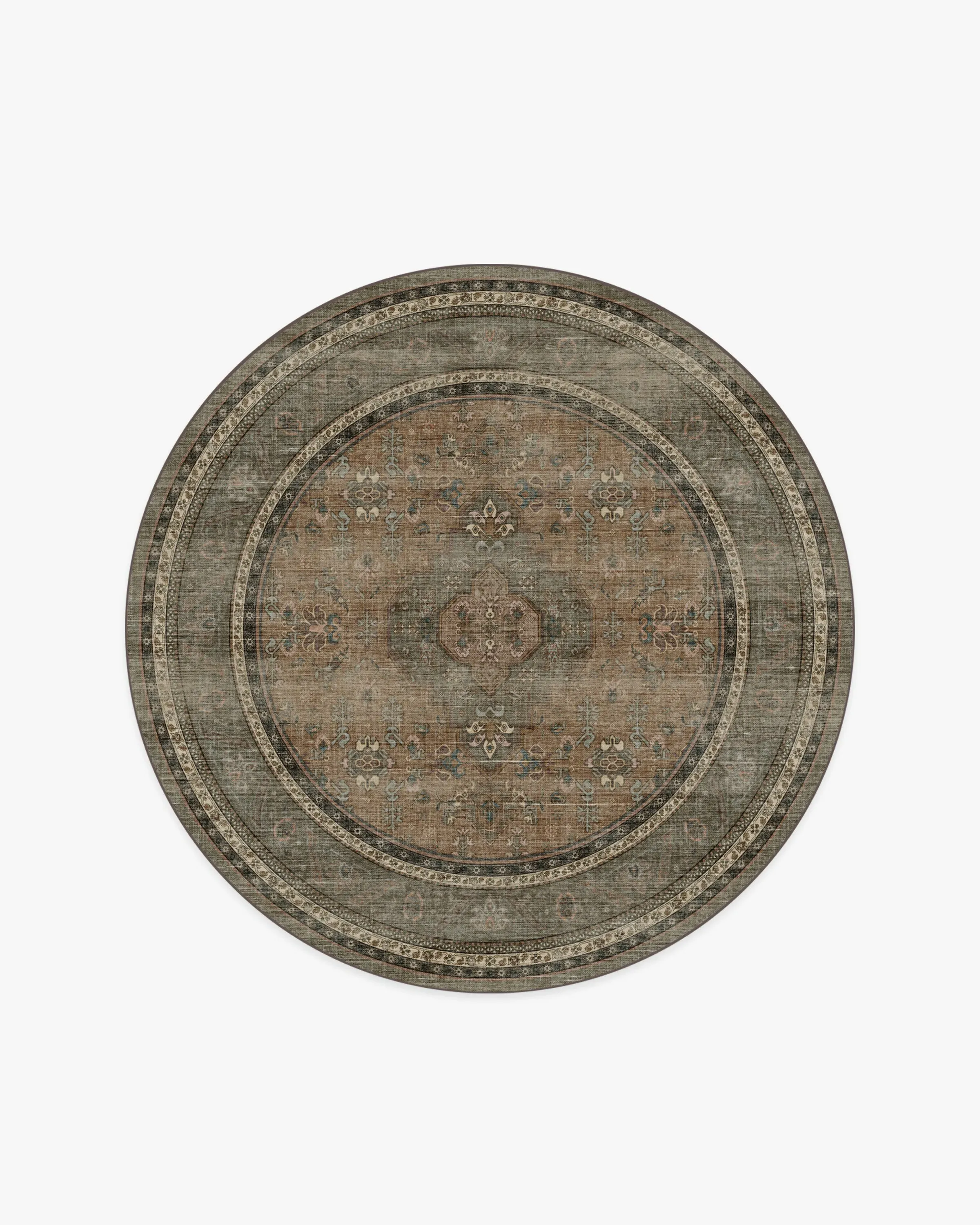 Round Washable Area Rug - Brown, Flatwoven