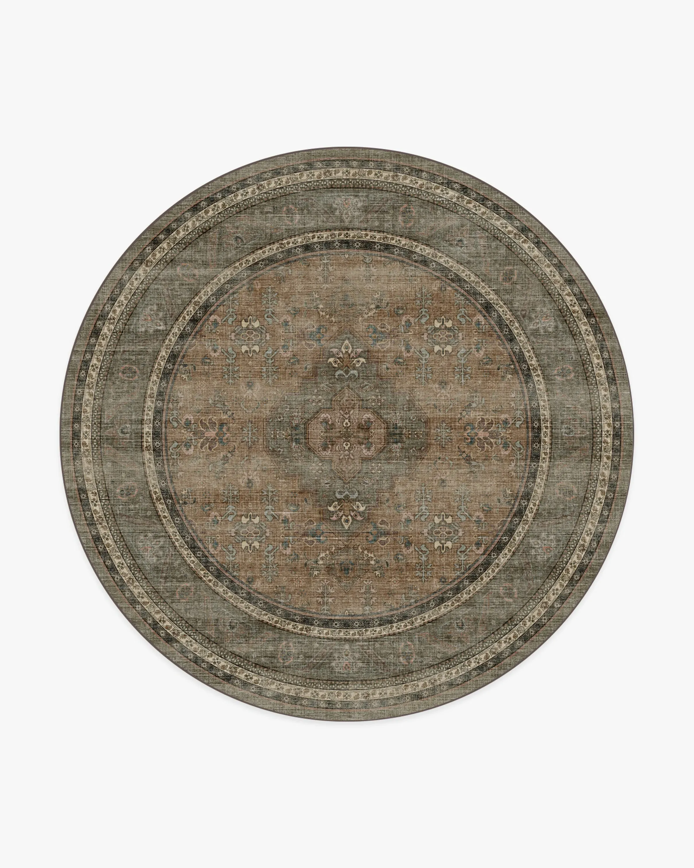 Round Washable Area Rug - Brown, Flatwoven