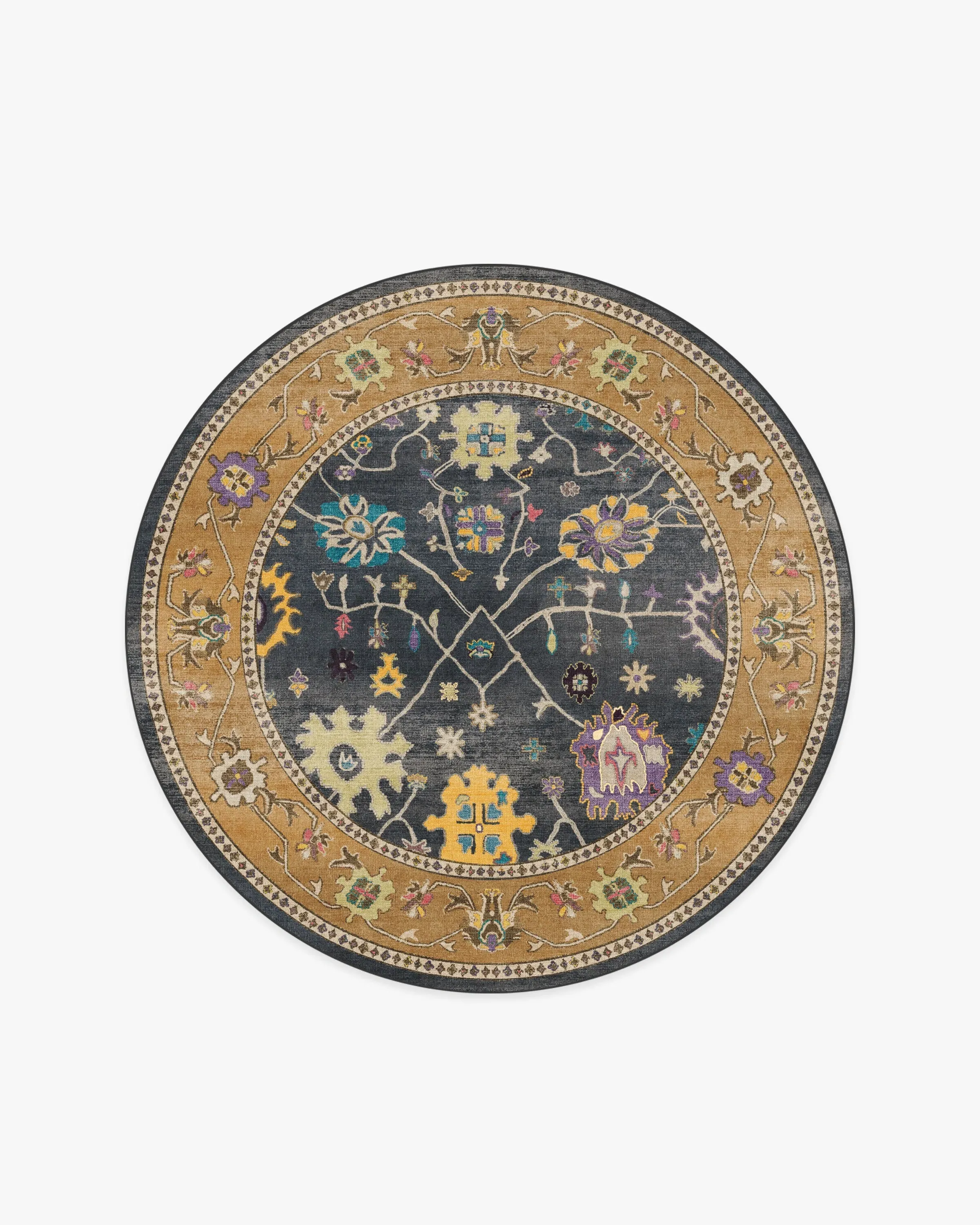 Round Washable Area Rug - Multicolour, Flatwoven