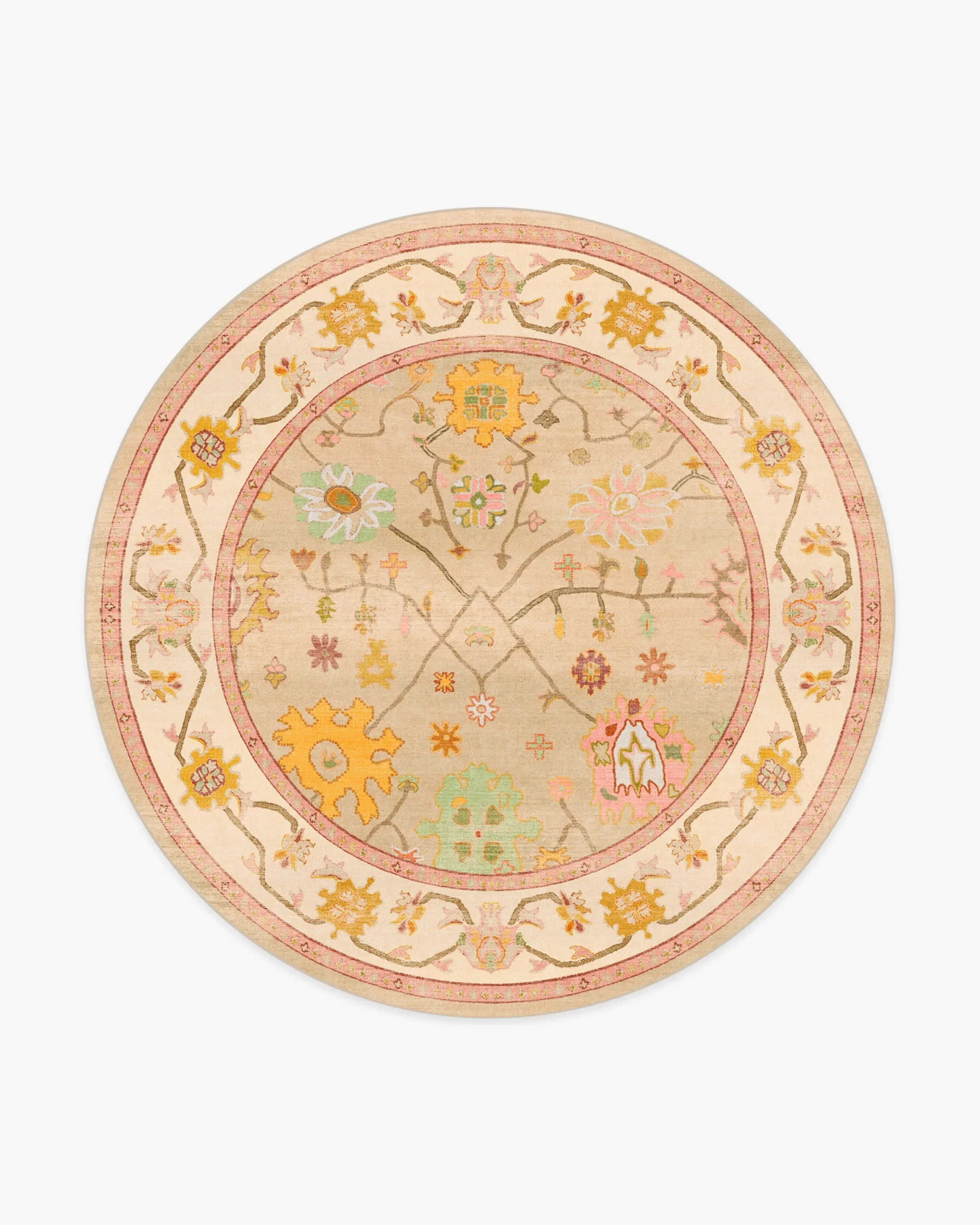Round Washable Area Rug - Neutral, Flatwoven