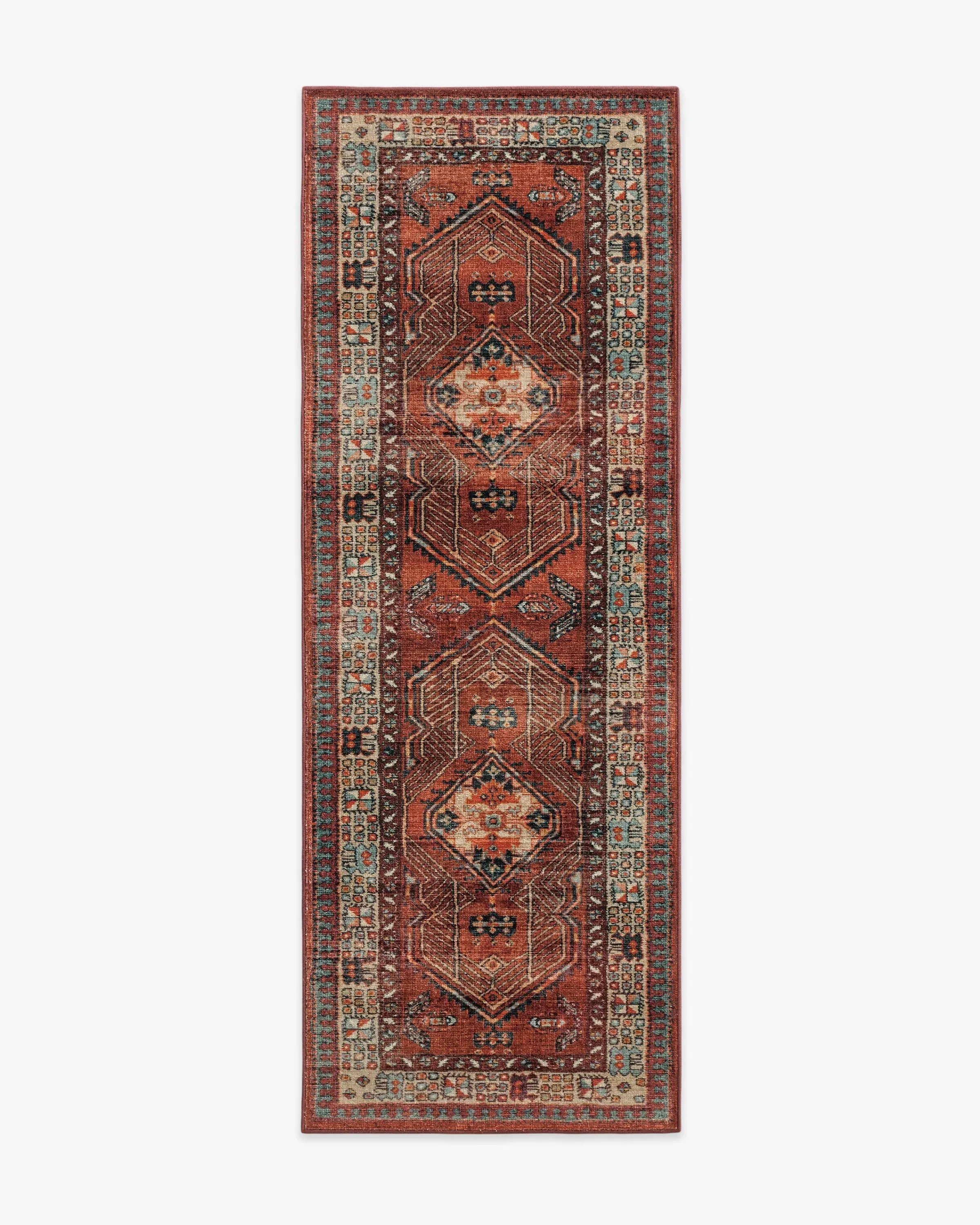 Runner Area Rug Machine Washable - Amber Red image