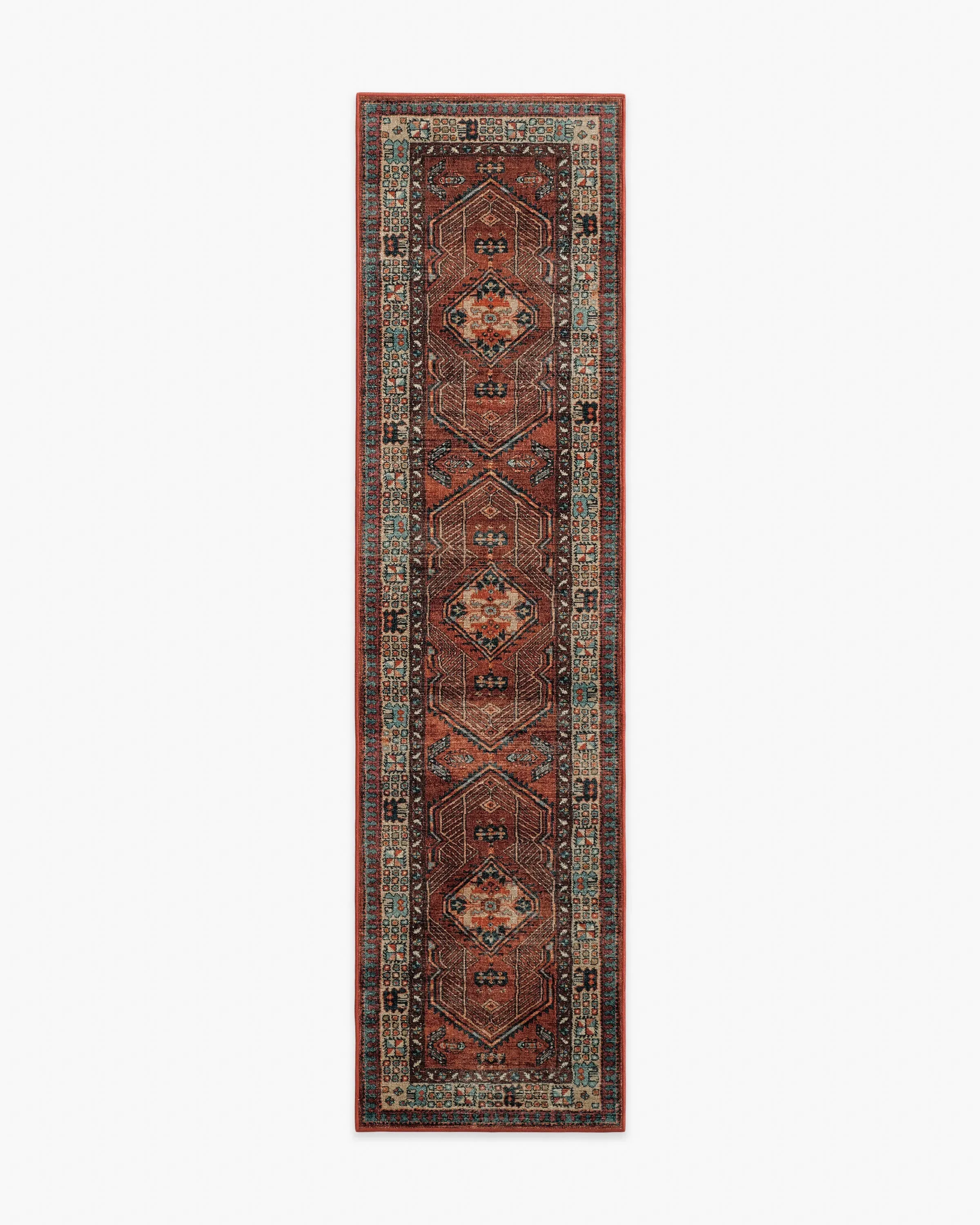 Runner Area Rug Machine Washable - Amber Red