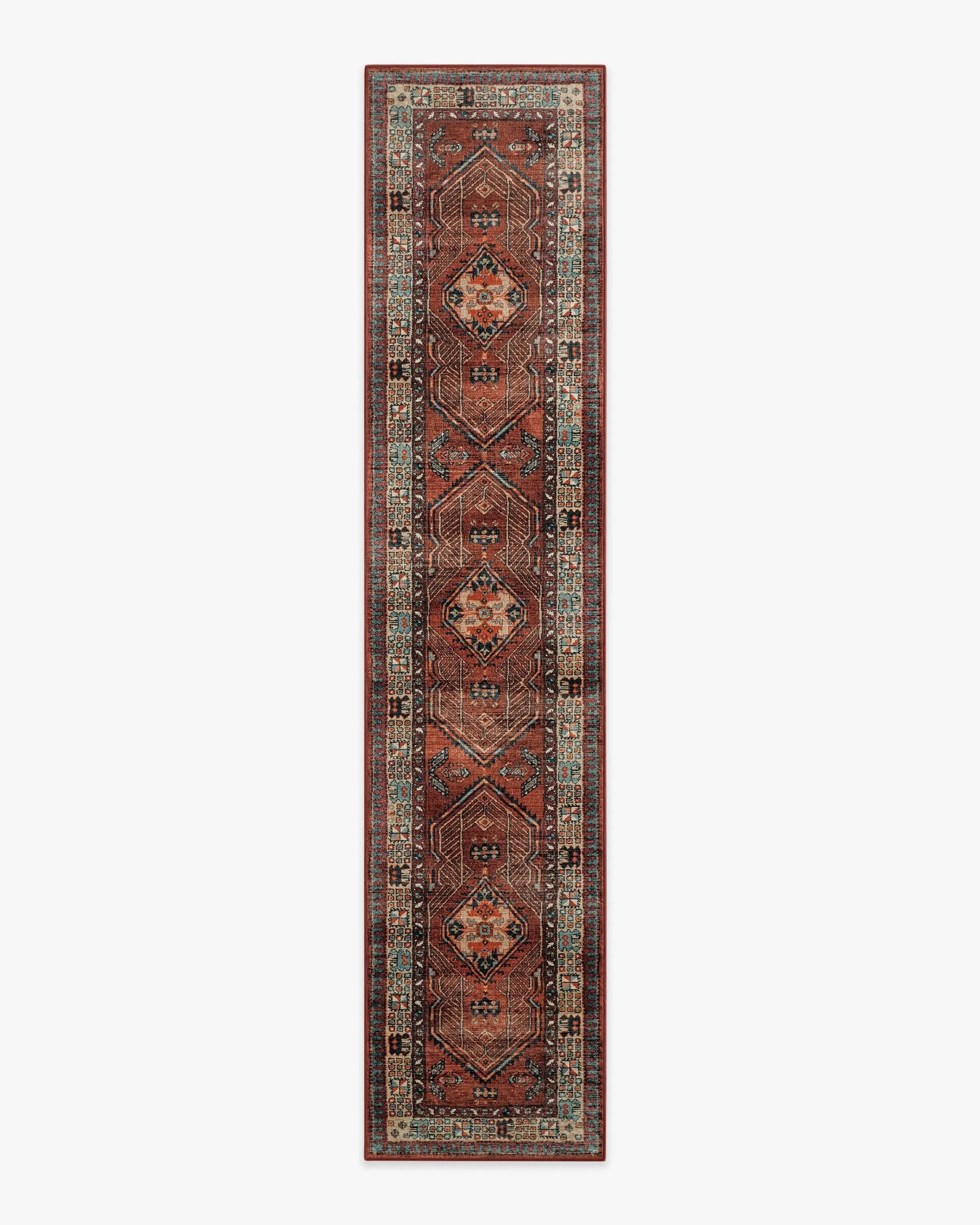 Runner Area Rug Machine Washable - Amber Red