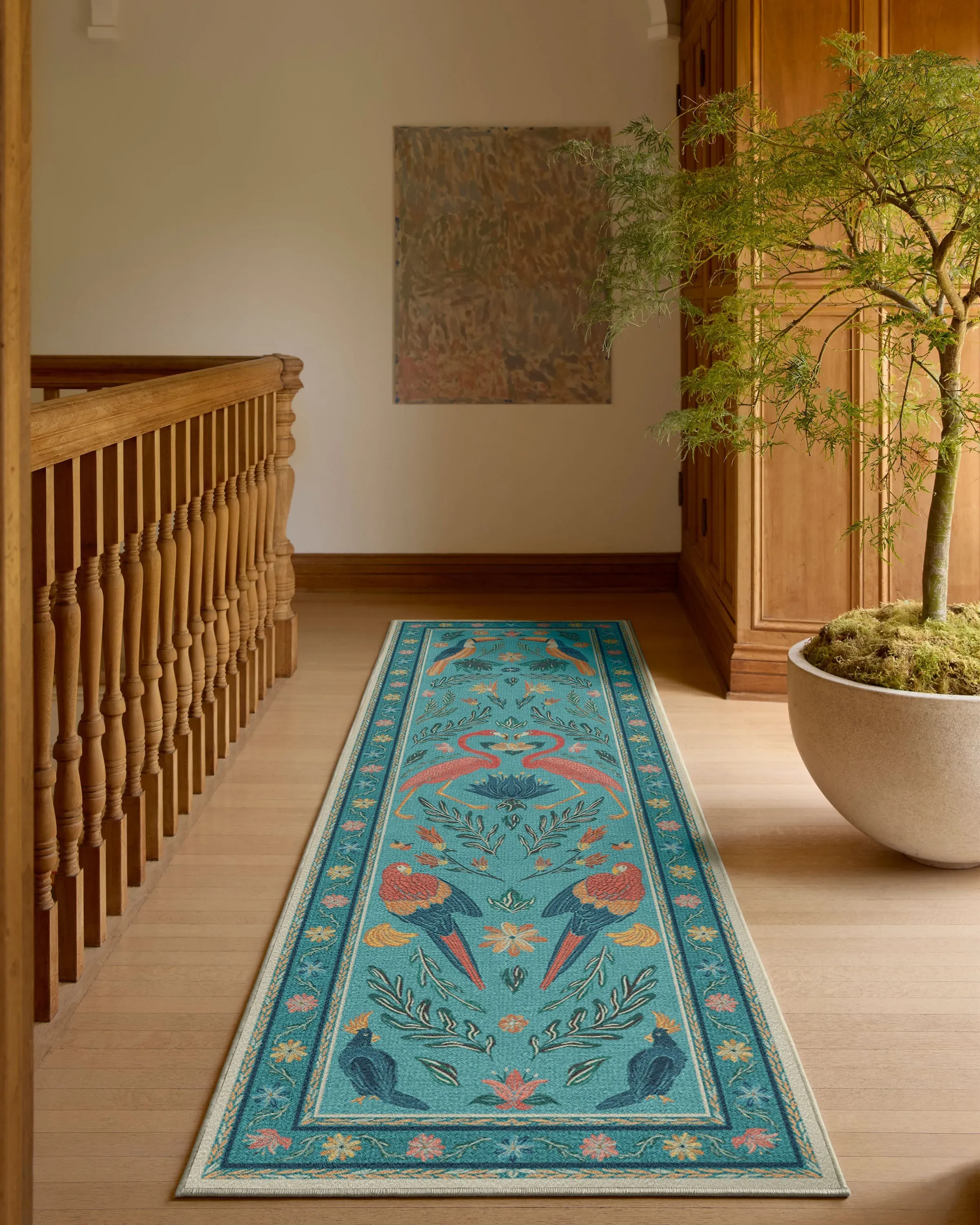 Runner Area Rug Machine Washable - Aqua, Chenille