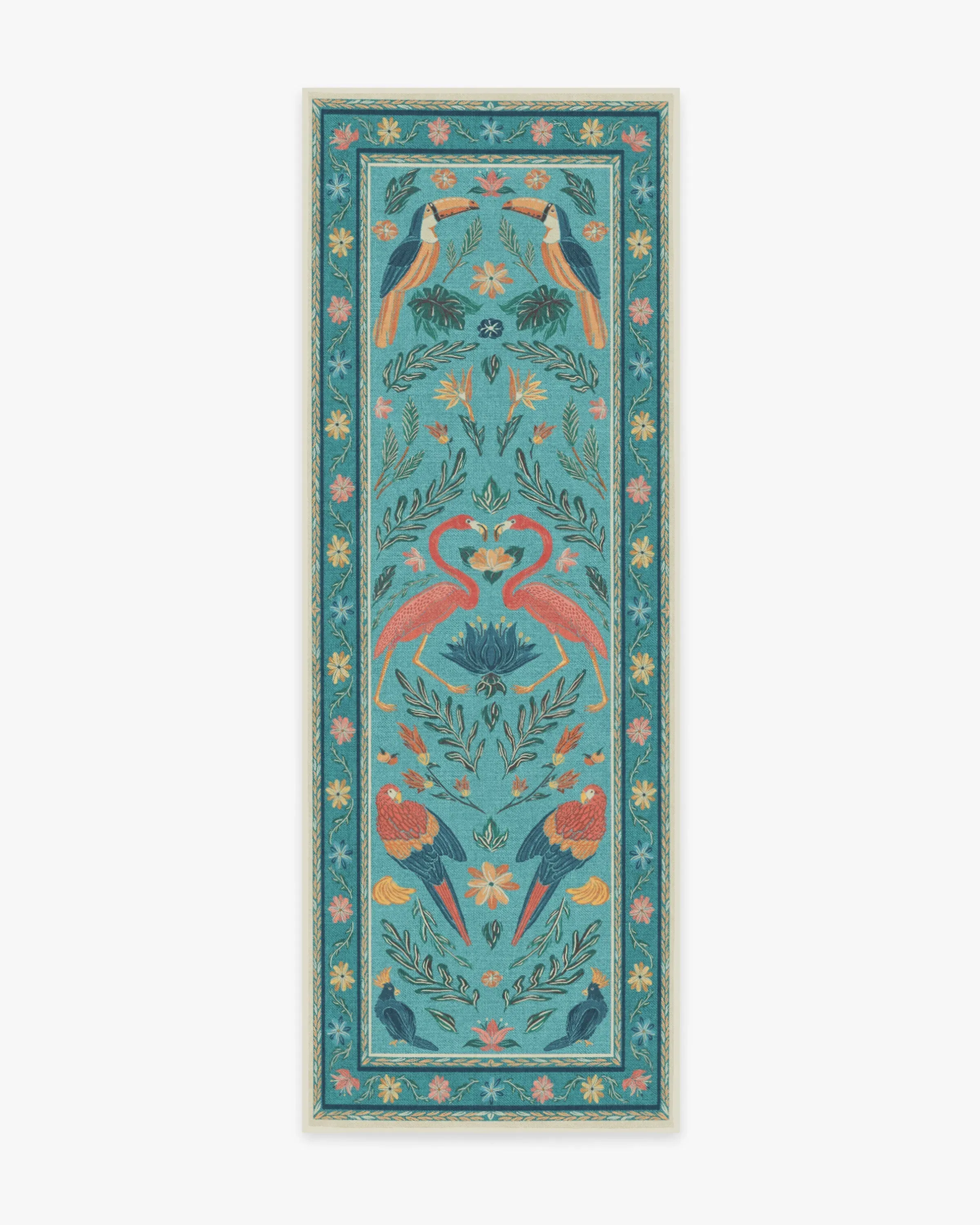 Runner Area Rug Machine Washable - Aqua, Chenille