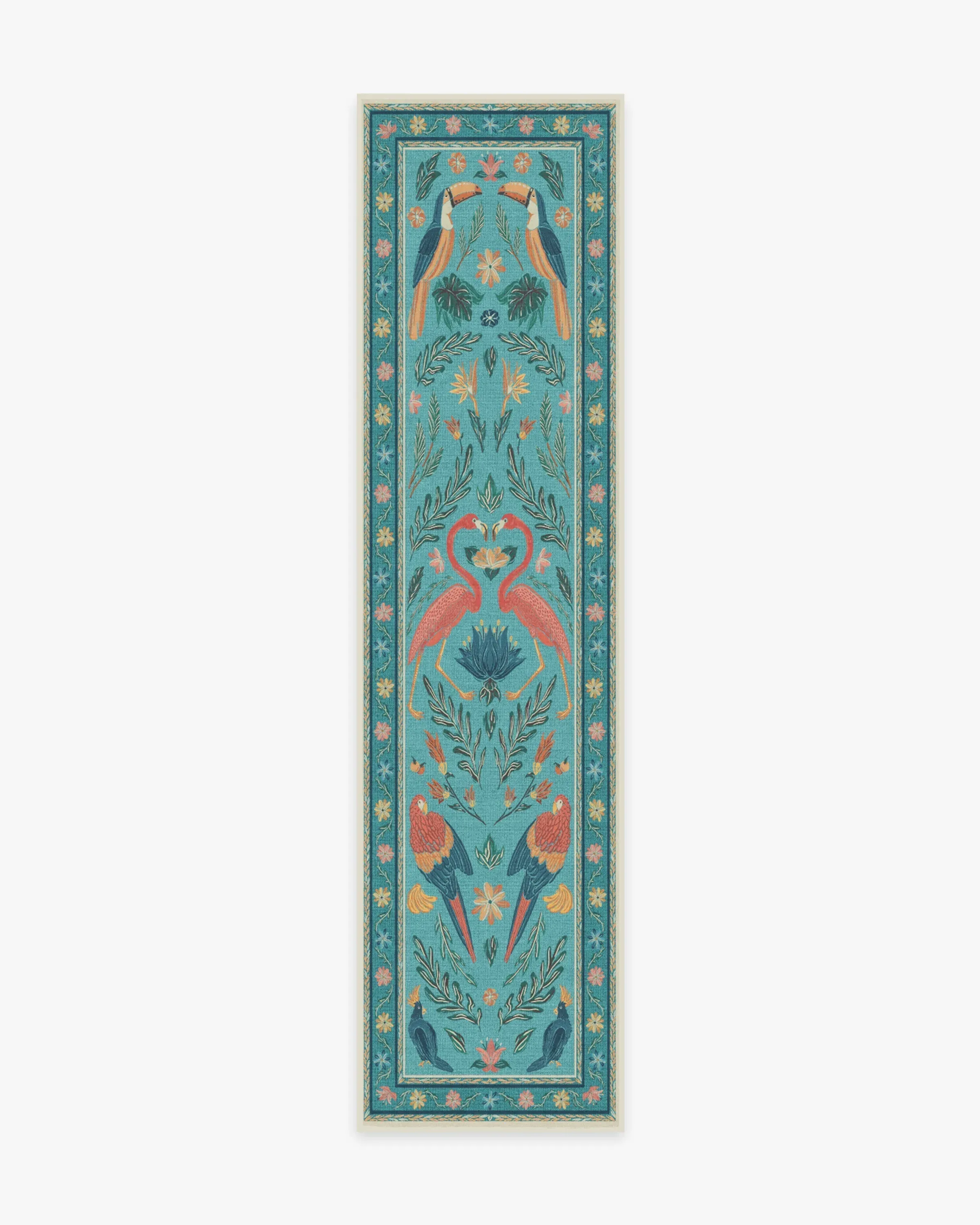 Runner Area Rug Machine Washable - Aqua, Chenille