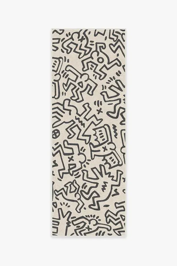 Runner Area Rug Machine Washable - Black, Ivory