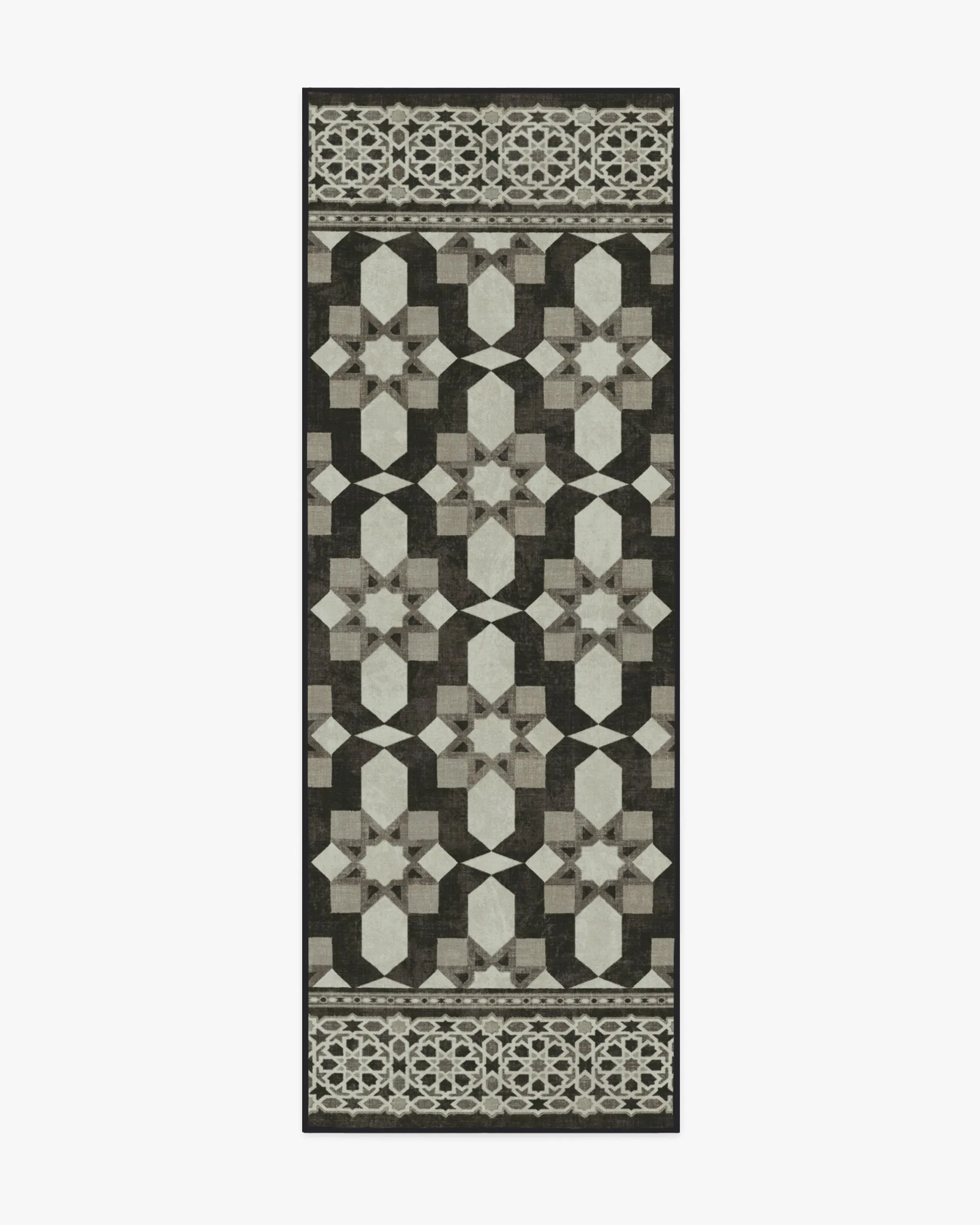 Runner Area Rug Machine Washable - Black, Ivory