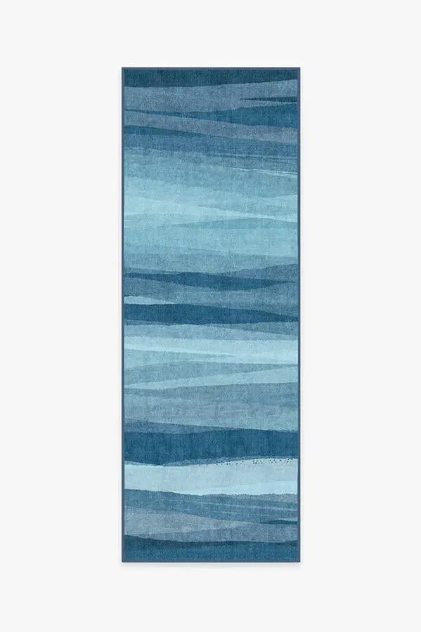 Runner Area Rug Machine Washable - Blue, Flatwoven