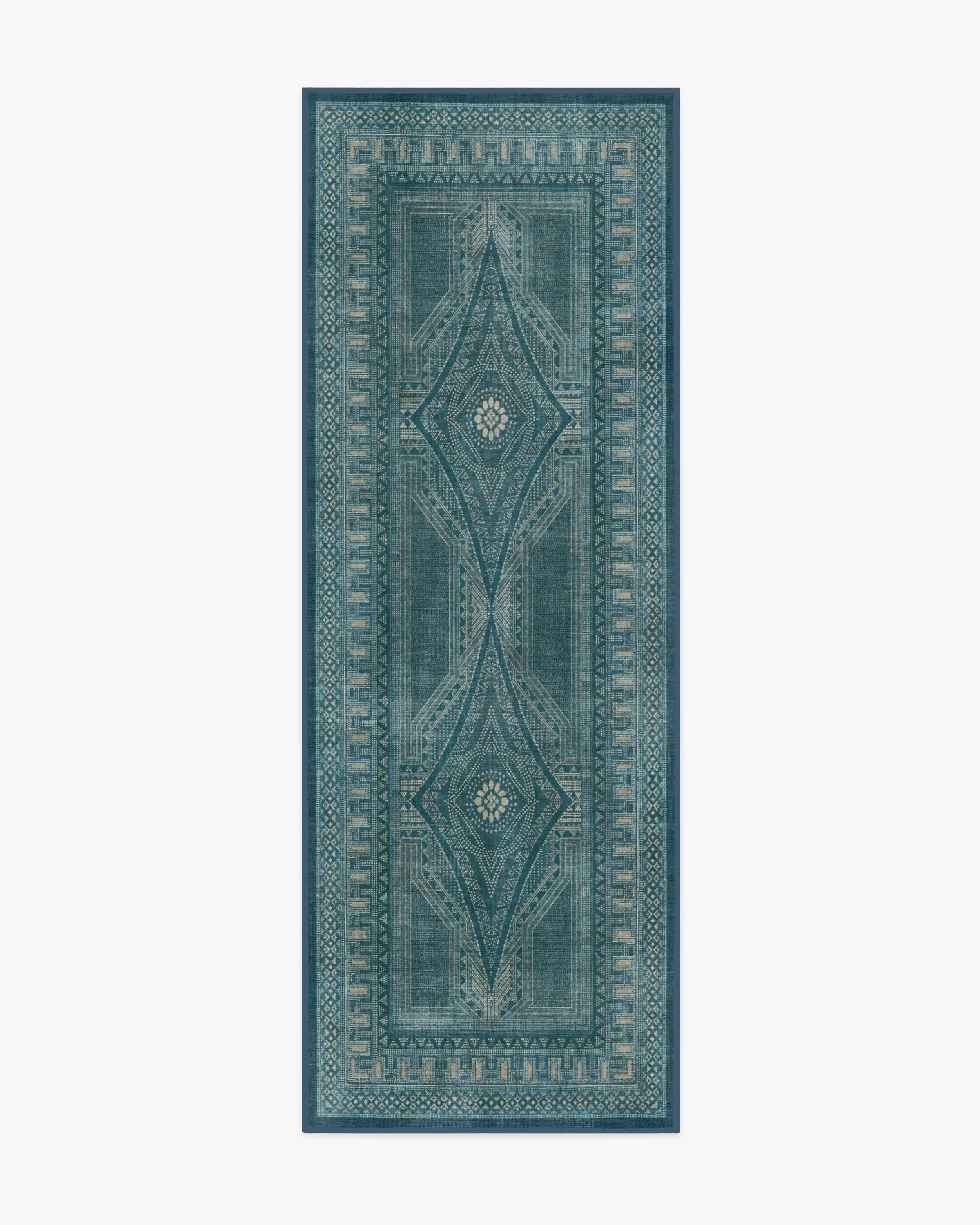 Runner Area Rug Machine Washable - Blue, Flatwoven