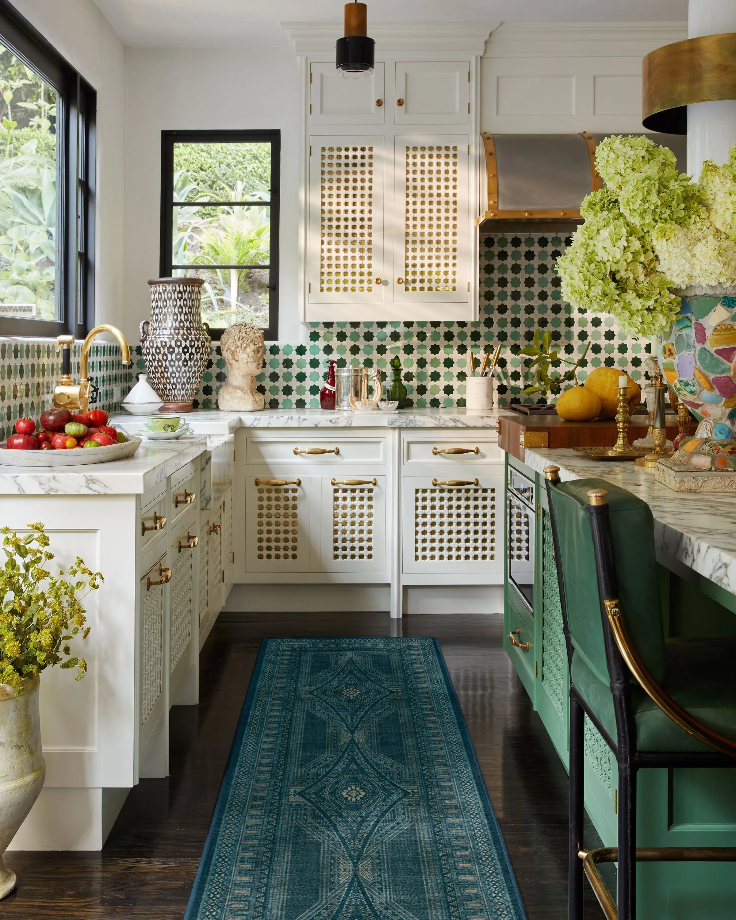 Runner Area Rug Machine Washable - Blue, Flatwoven