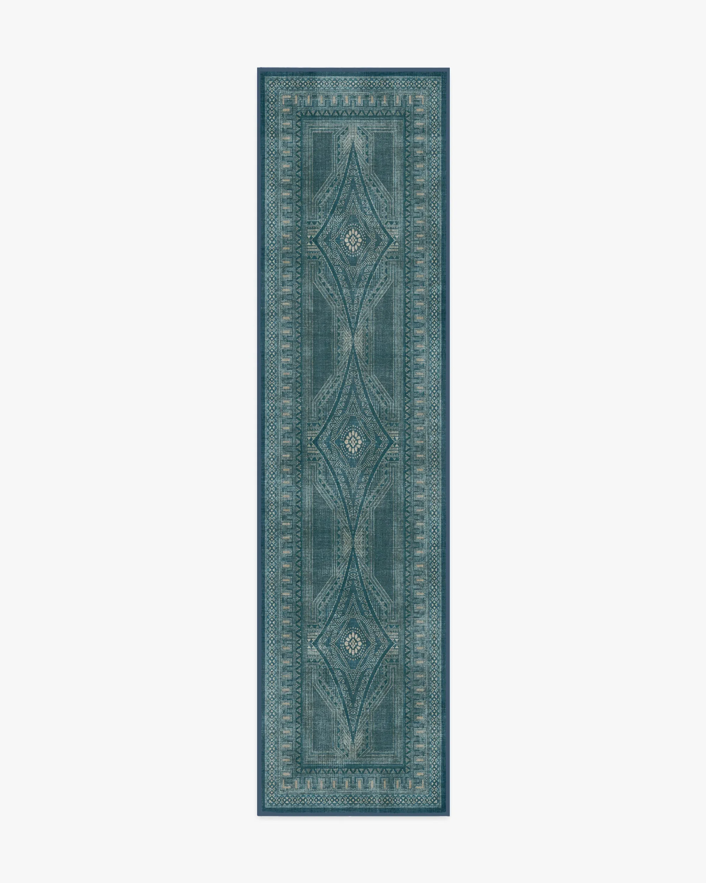 Runner Area Rug Machine Washable - Blue, Flatwoven