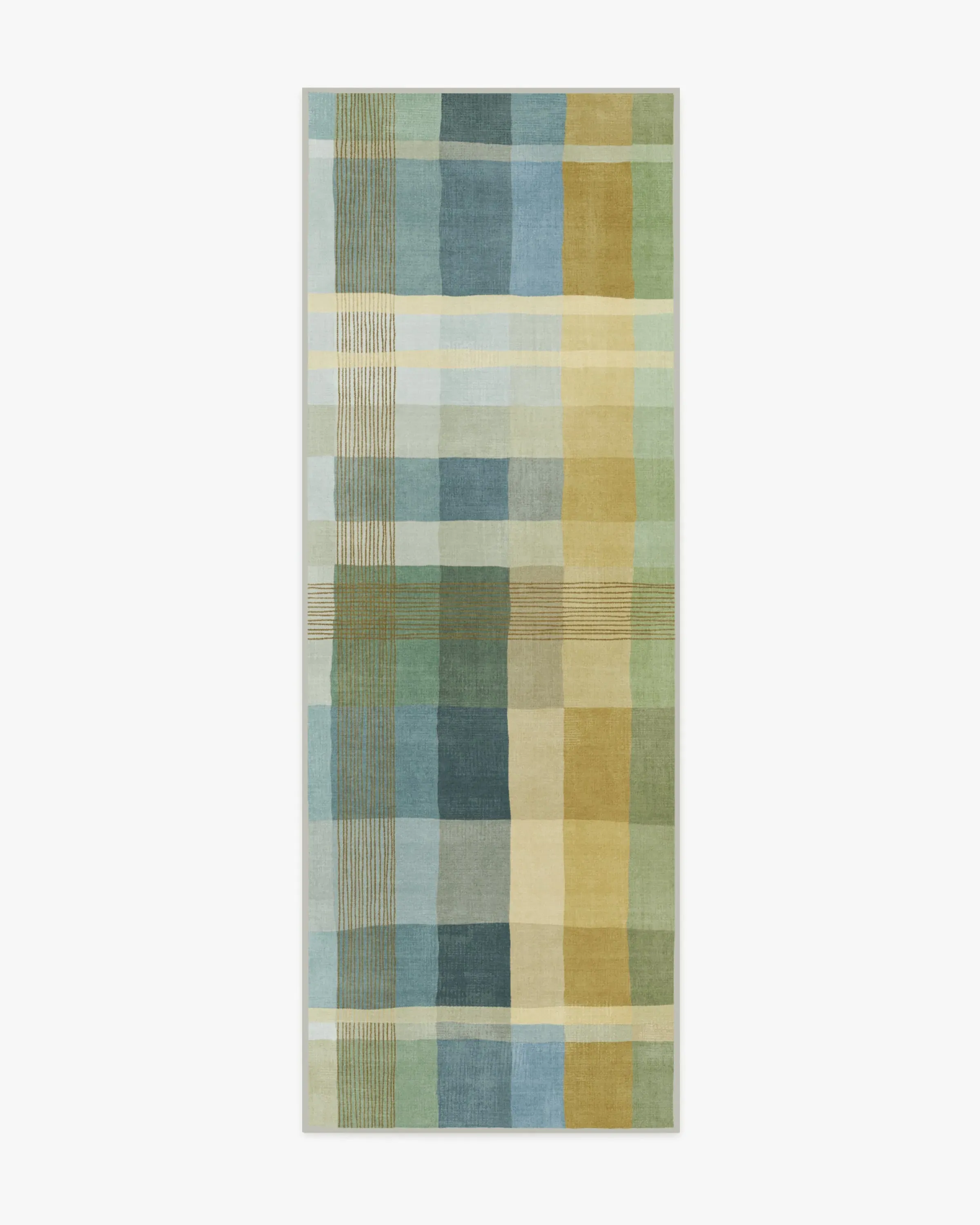 Runner Area Rug Machine Washable - Blue Plaid