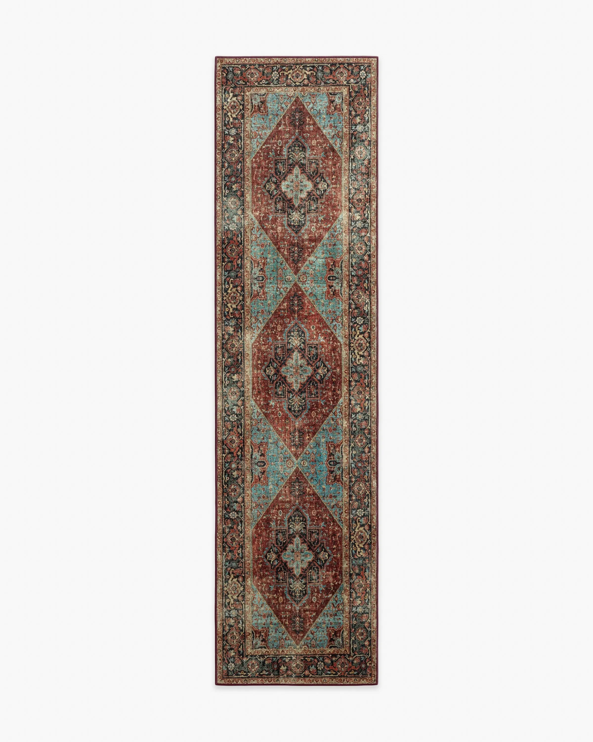 Runner Area Rug Machine Washable - Crimson Blue