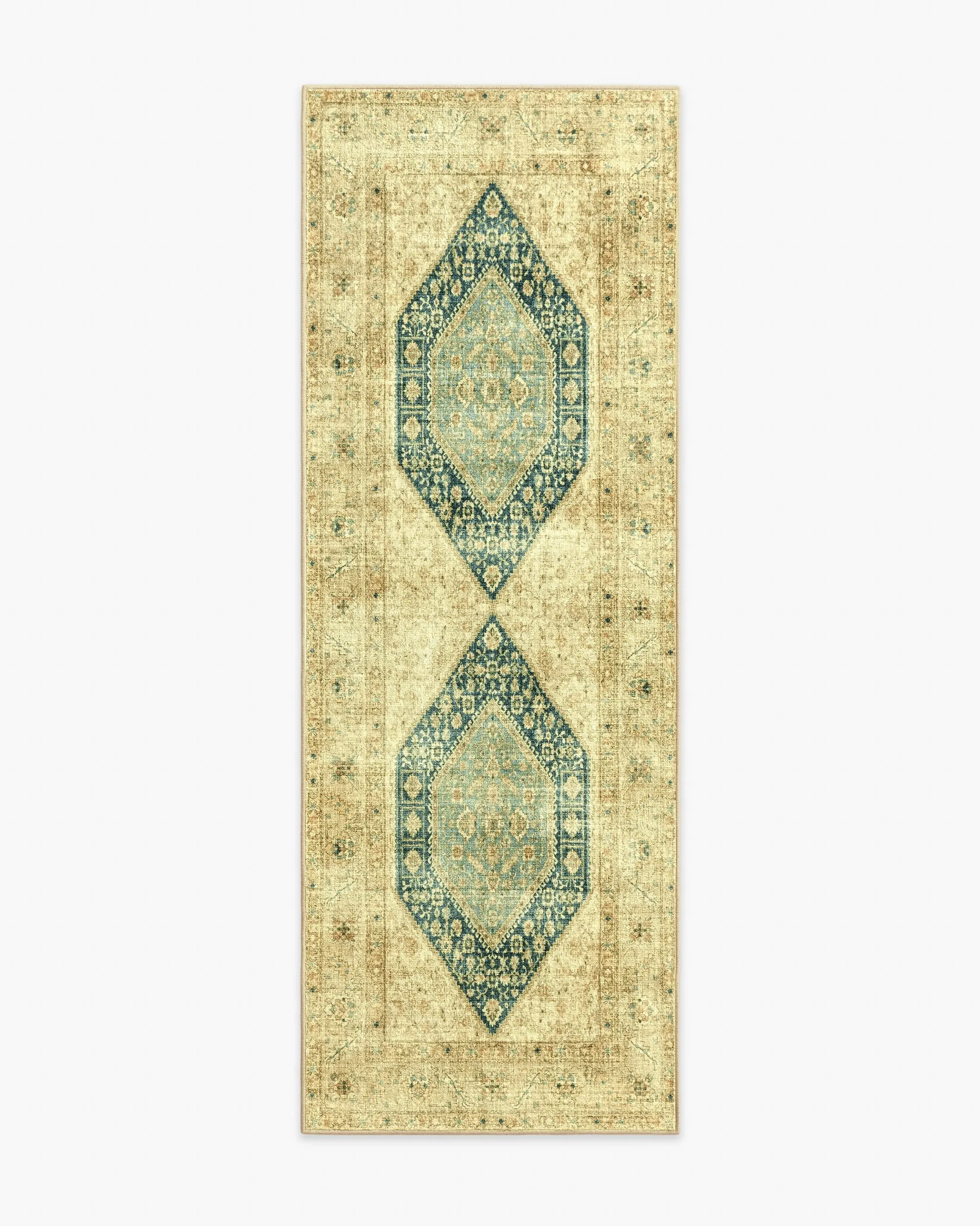 Runner Area Rug Machine Washable - Gold, Teal