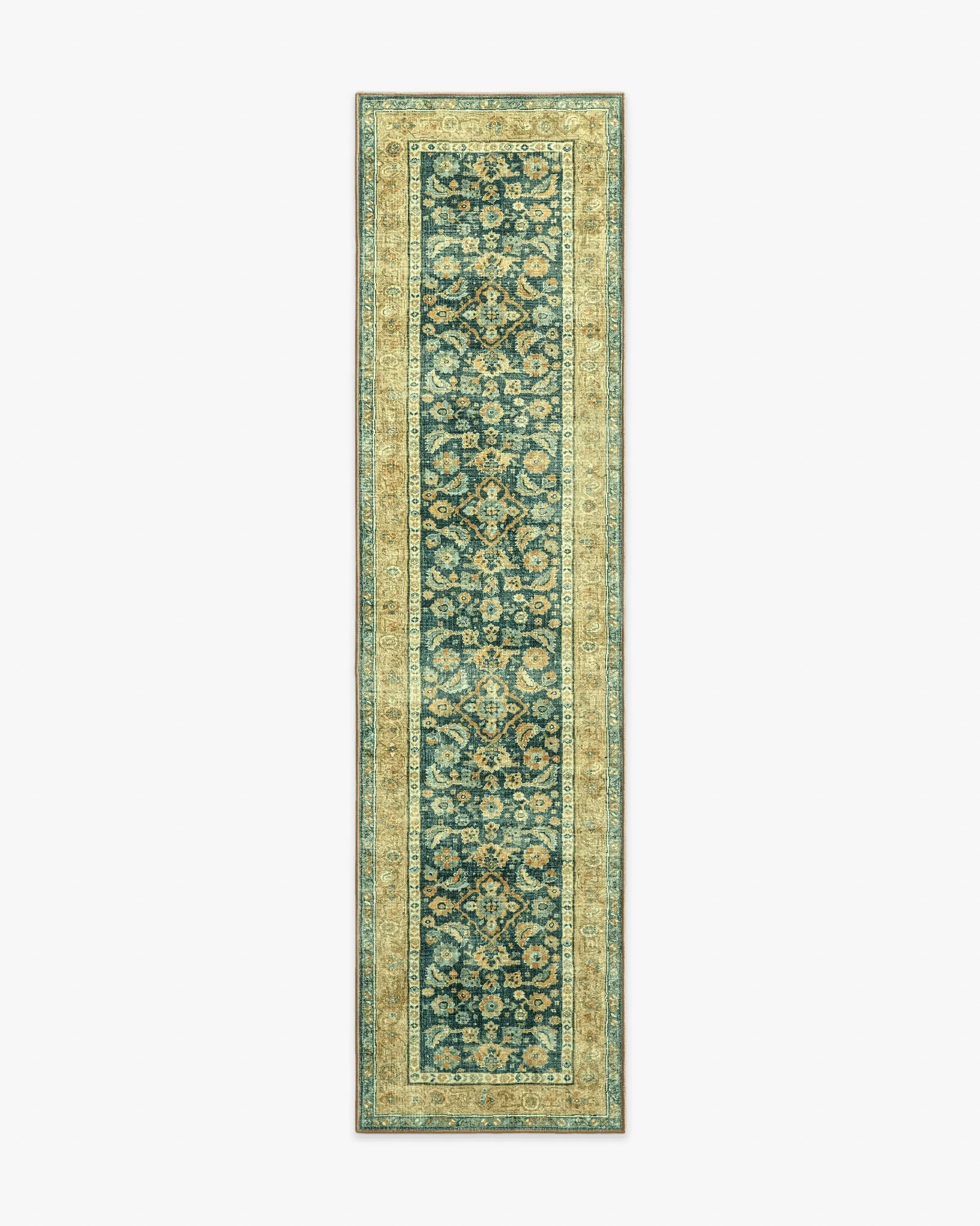 Runner Area Rug Machine Washable - Gold & Teal