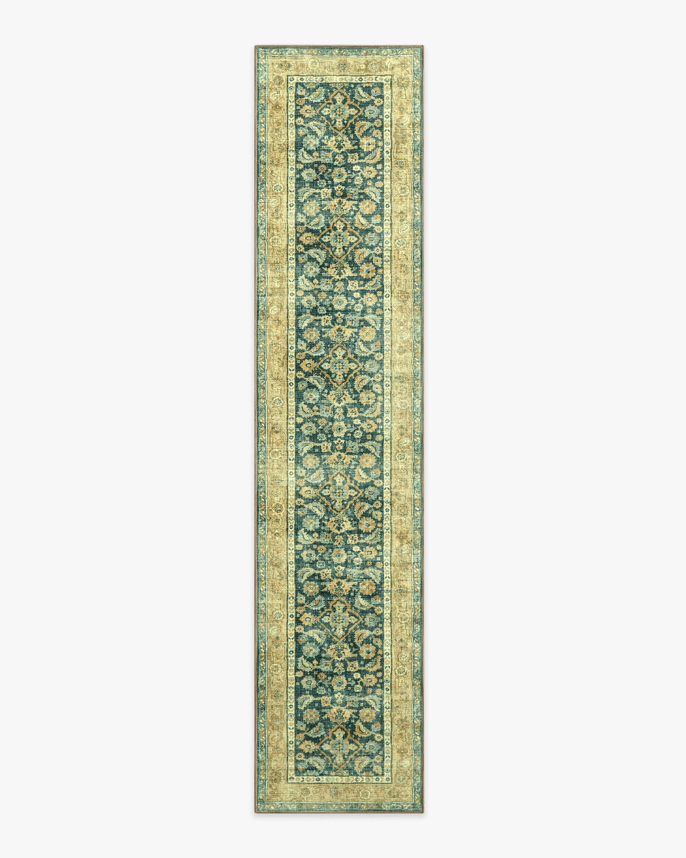 Runner Area Rug Machine Washable - Gold & Teal