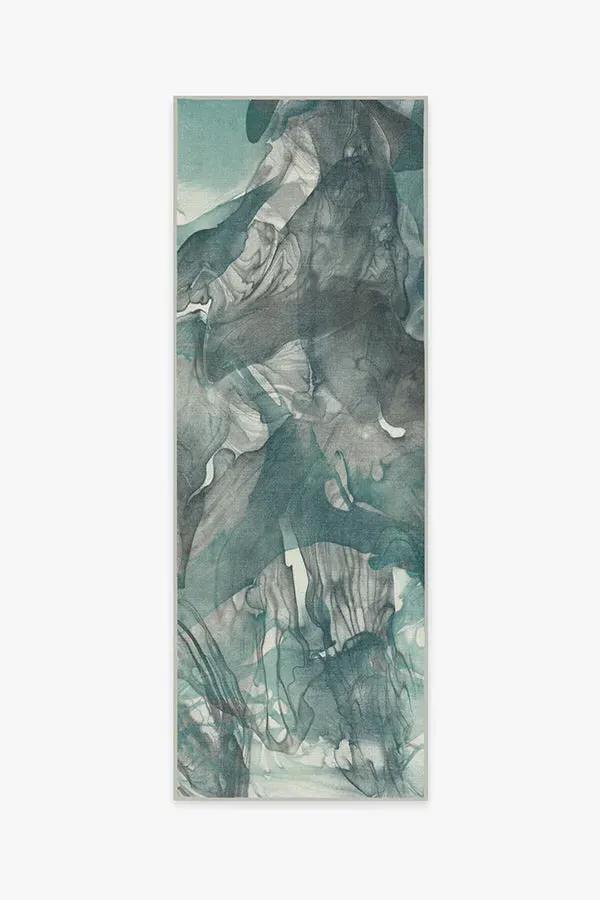 Runner Area Rug Machine Washable - Teal Grey