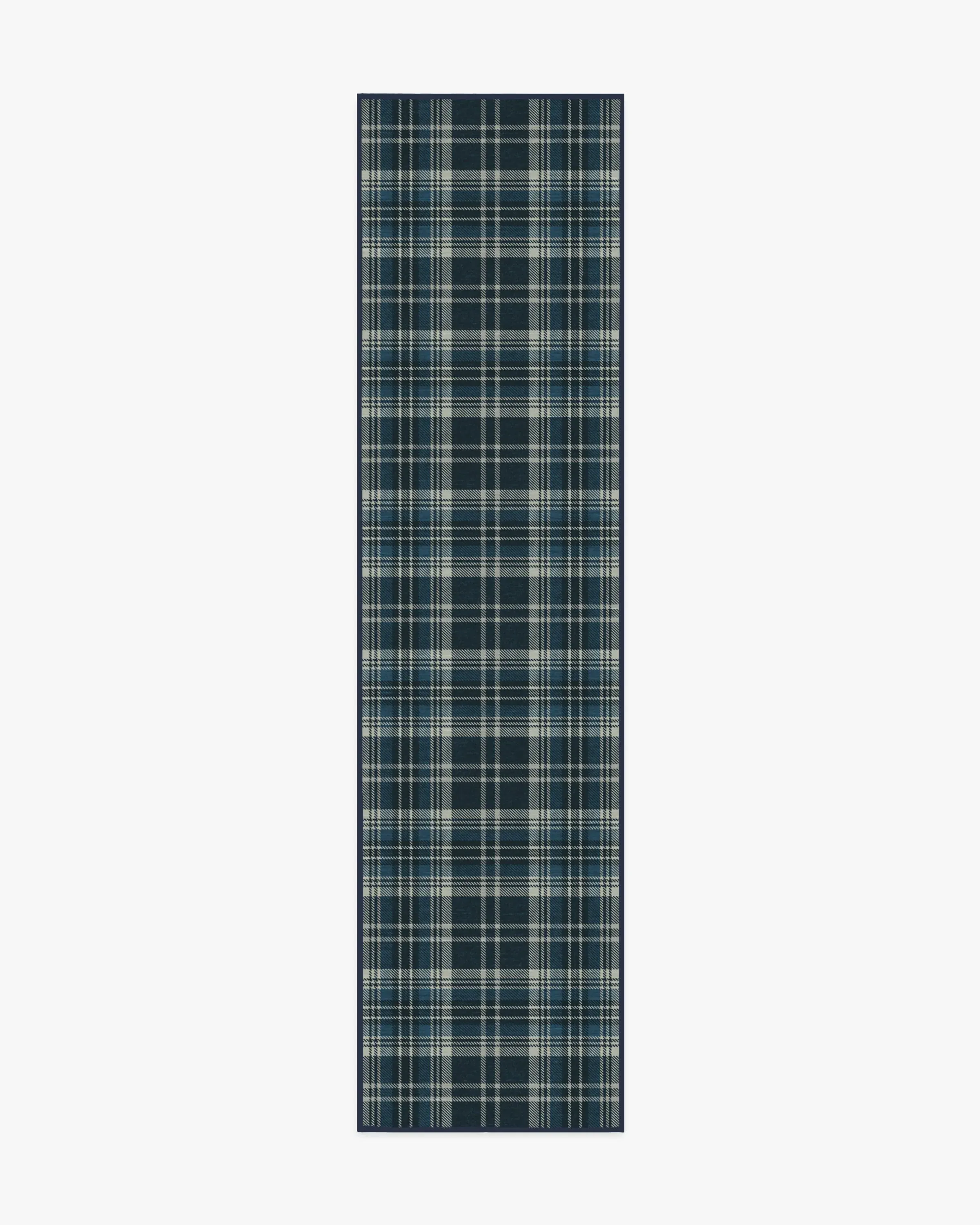 Runner Machine Washable Area Rug - Navy Tartan