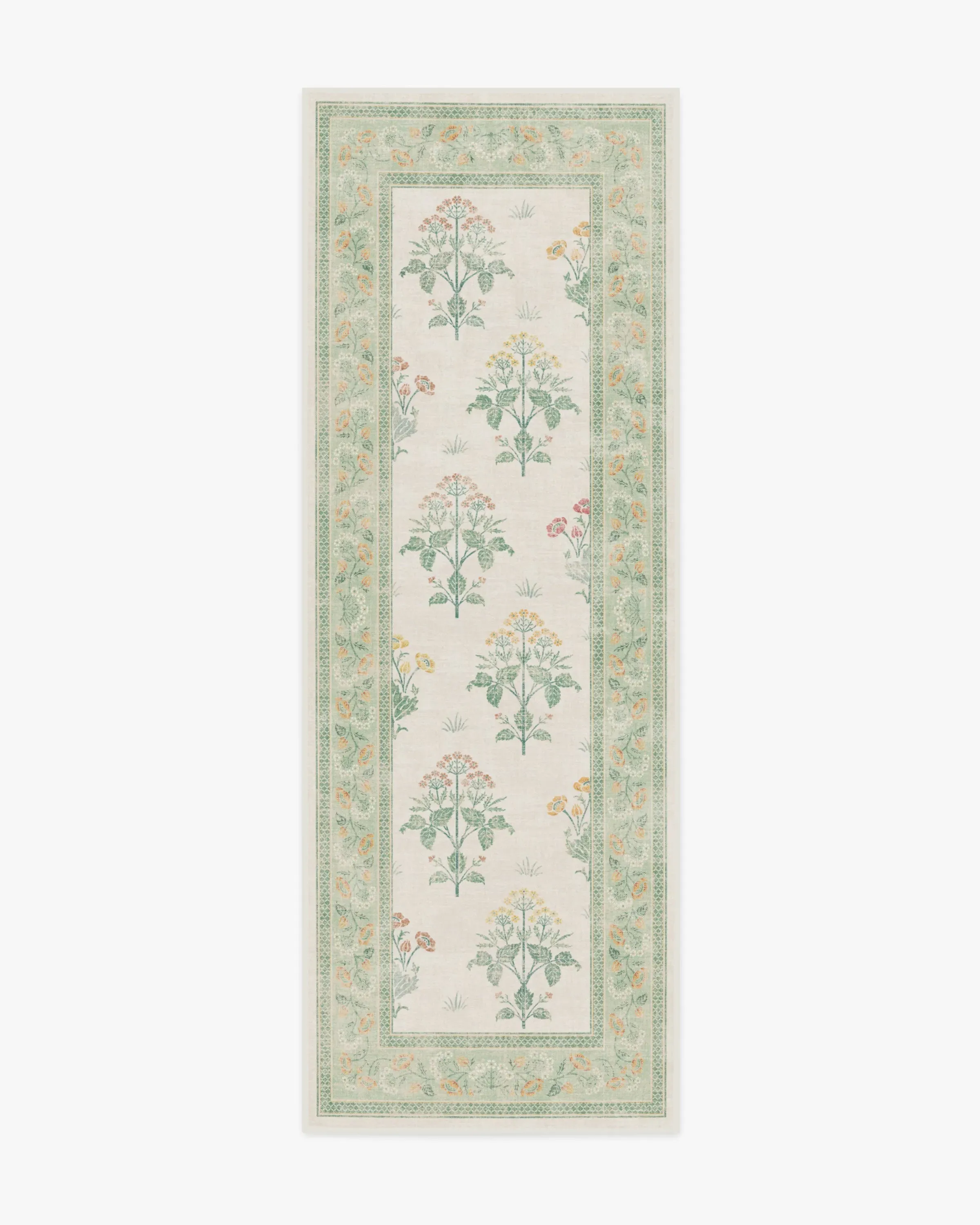 Runner Rug Machine Washable - Ivory, Green