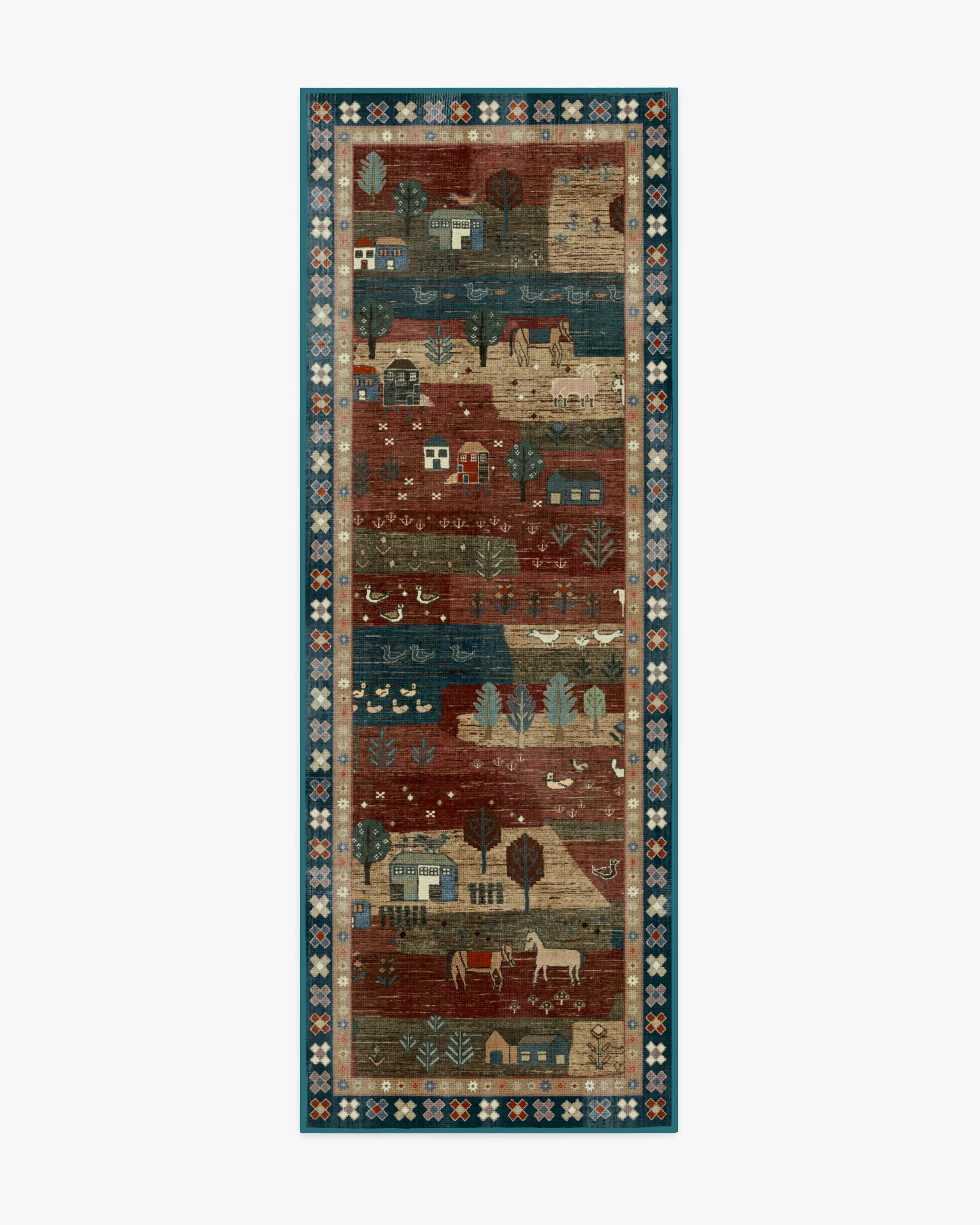 Runner Rug Machine Washable - Red & Blue image